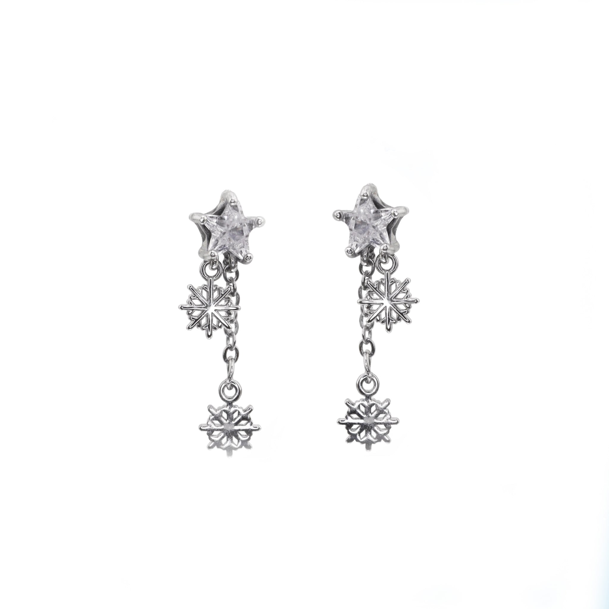 PAIR OF Snowflake Pentagram Dangle stainless steel Ear Studs ph1