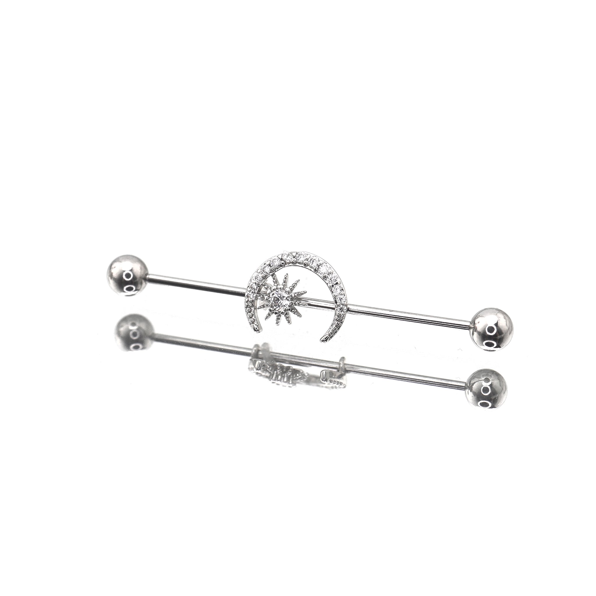 Moon & Sun CZ stainless steel Industrial Barbell ph1