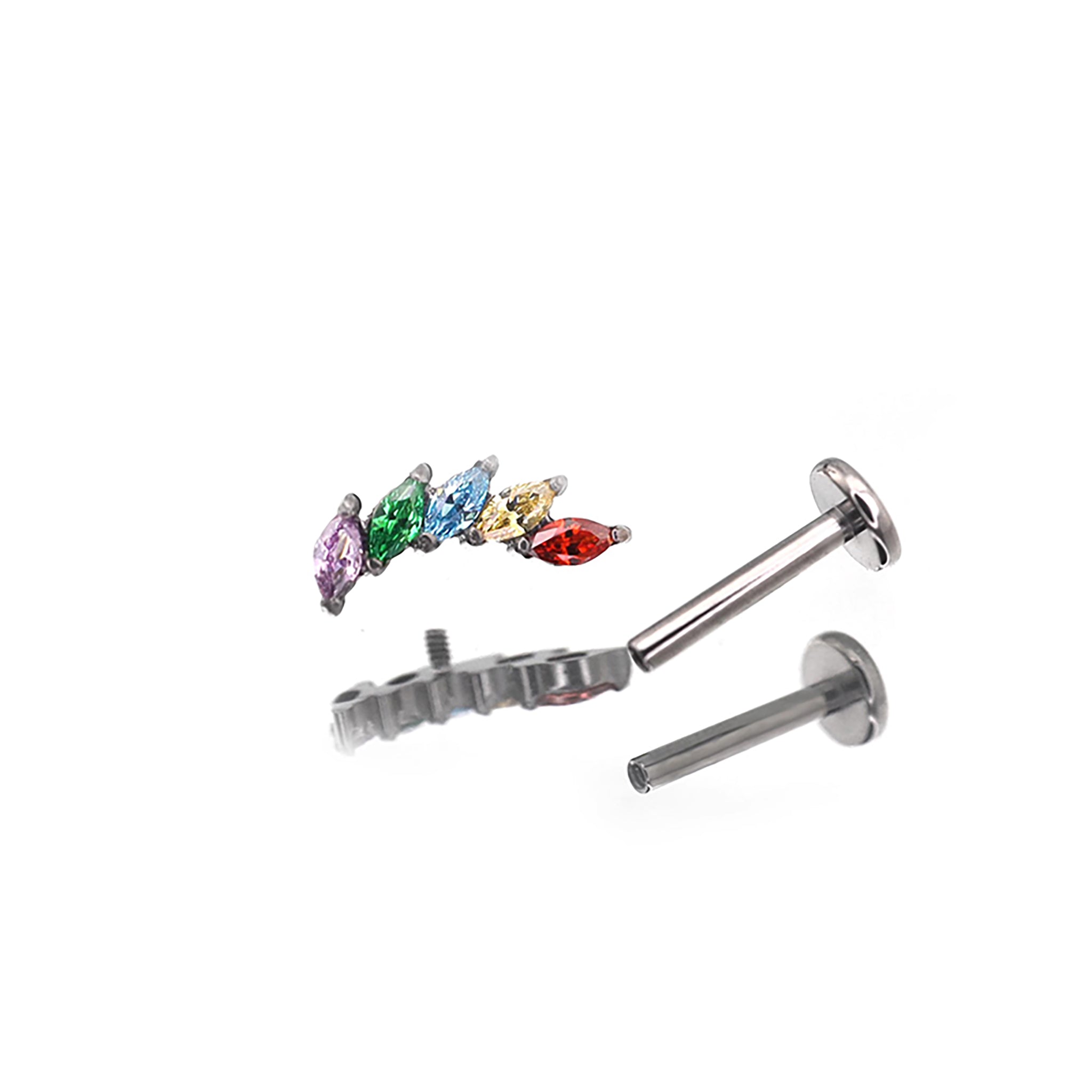 Rainbow Marquise-Cut CZ Titanium Ear Studs ph1