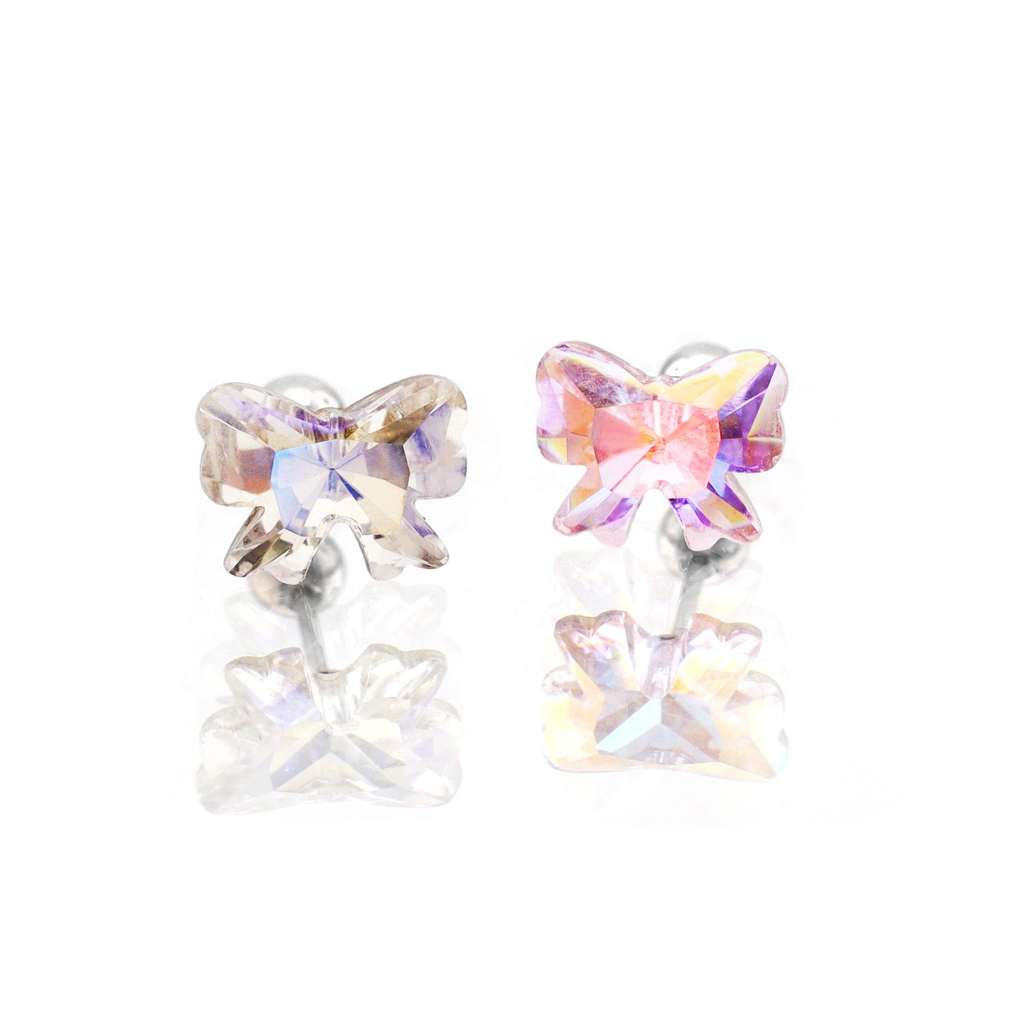 PAIR OF Sweet Bow Refractive CZ stainless steel Ear Studs ph1