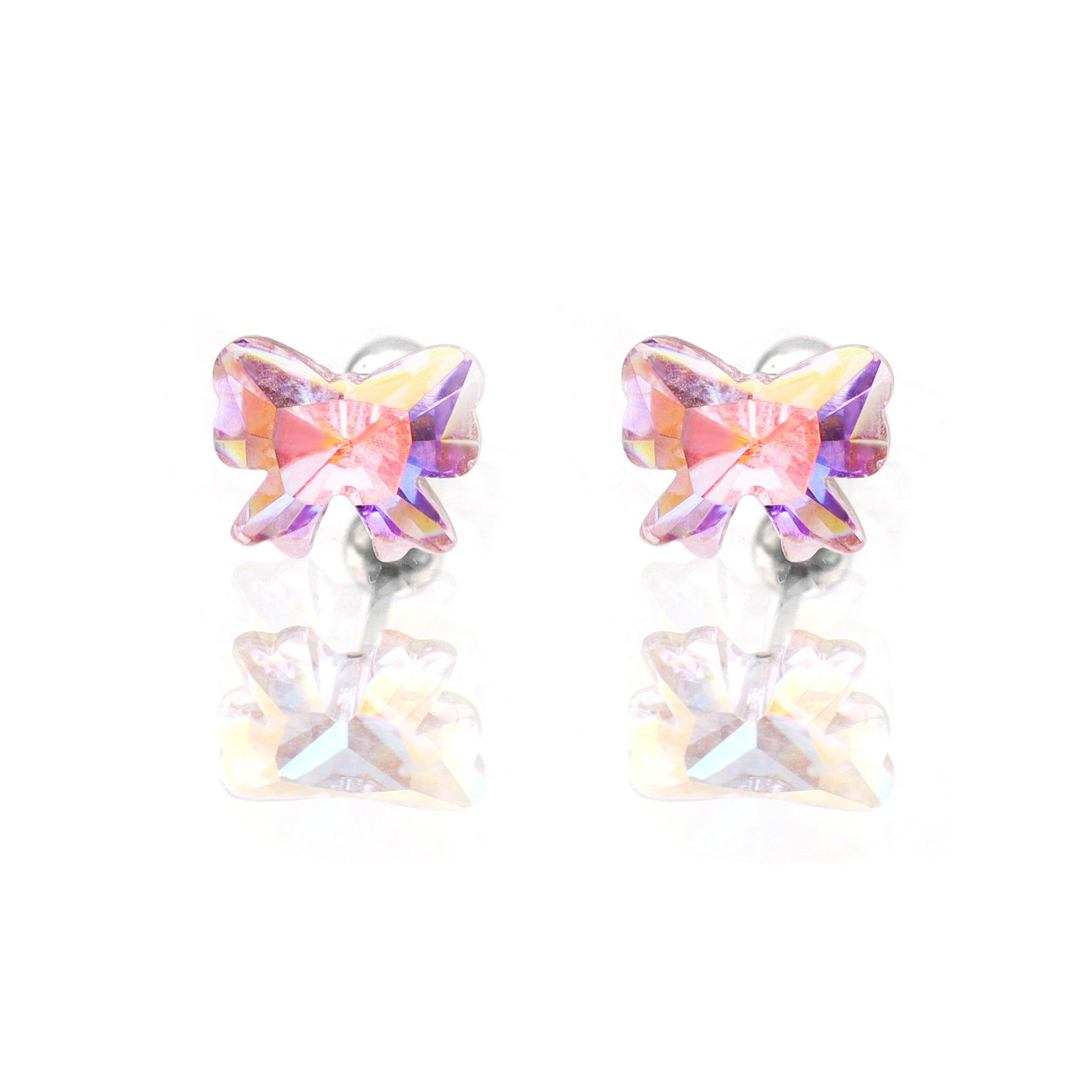 PAIR OF Sweet Bow Refractive CZ stainless steel Ear Studs ph1