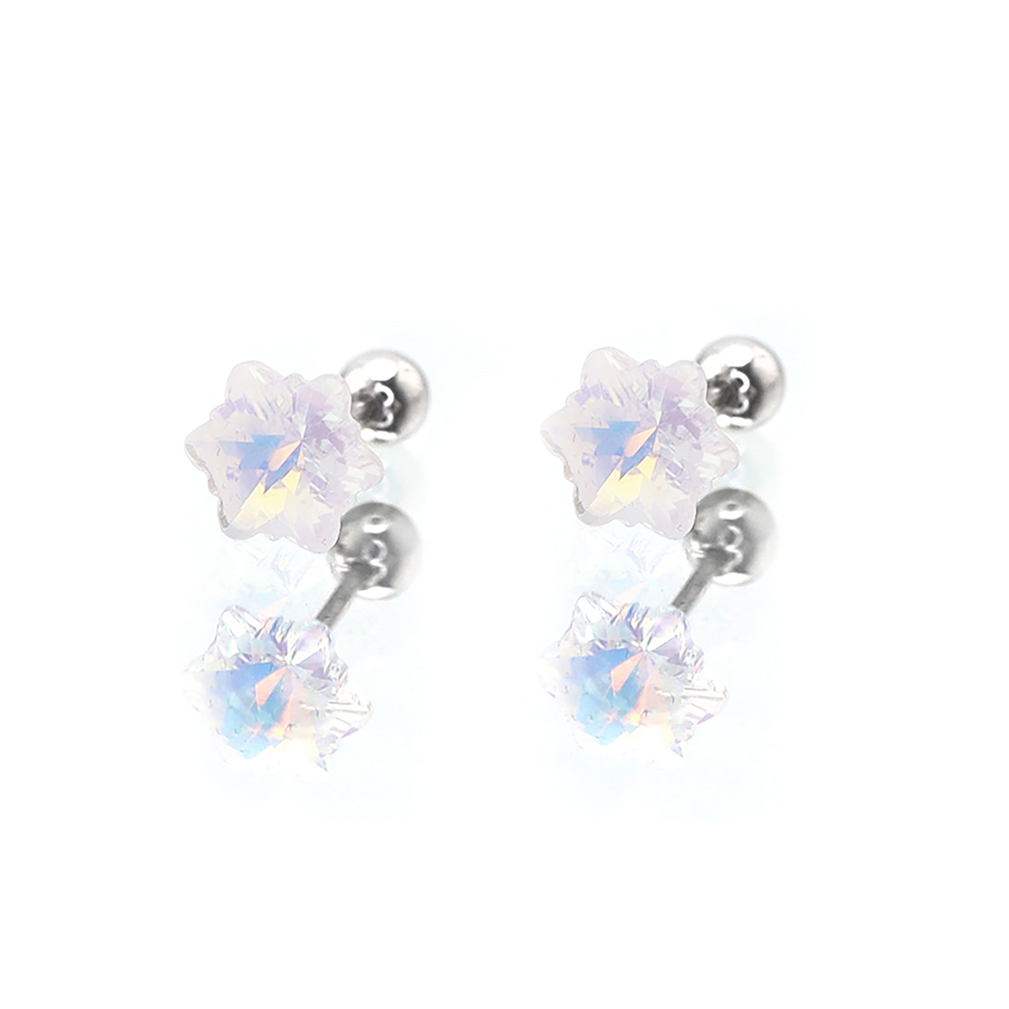 PAIR OF Mocha CZ Colorful Snowflake stainless steel Ear Studs ph1