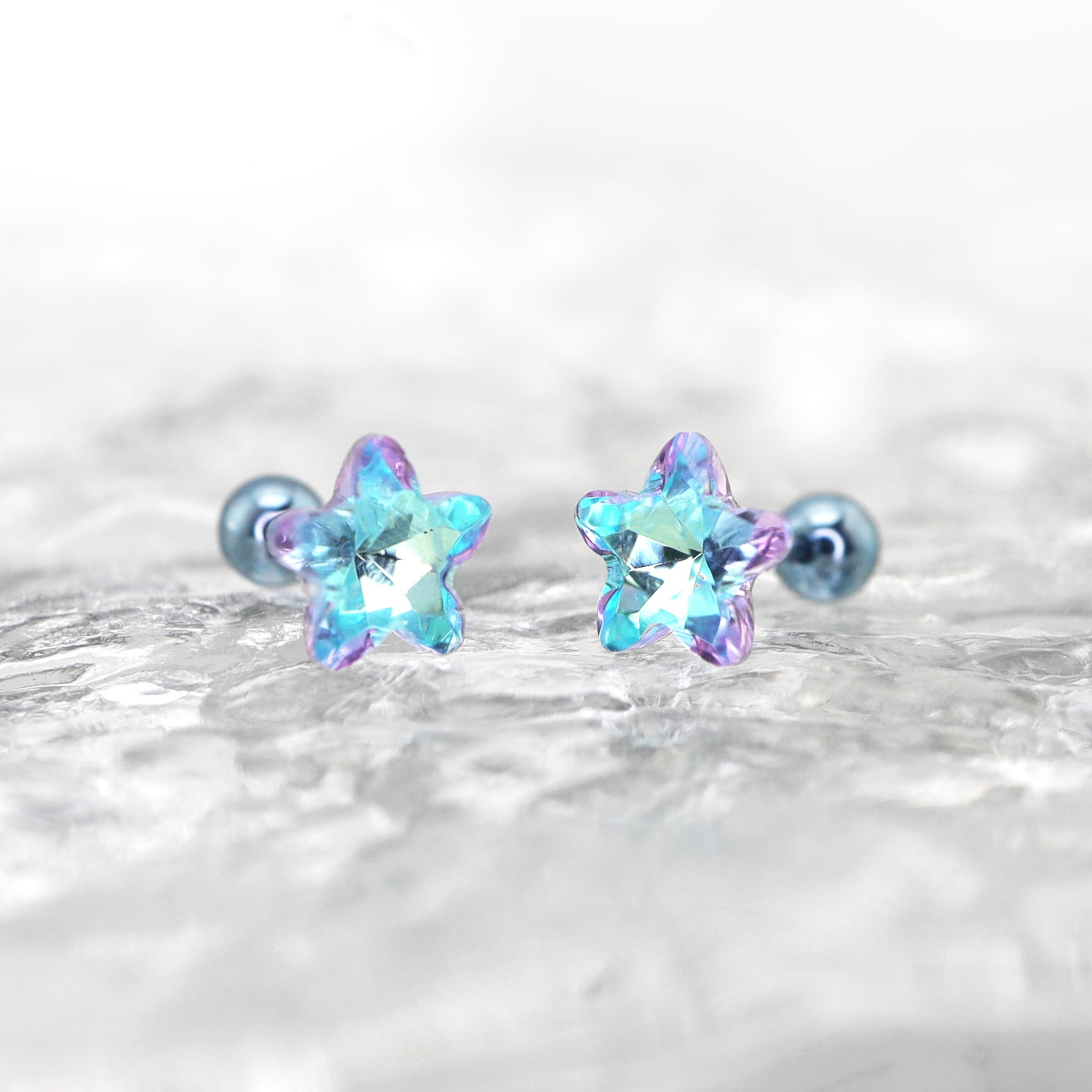 Blue Pentagram Star Titanium Ear Studs