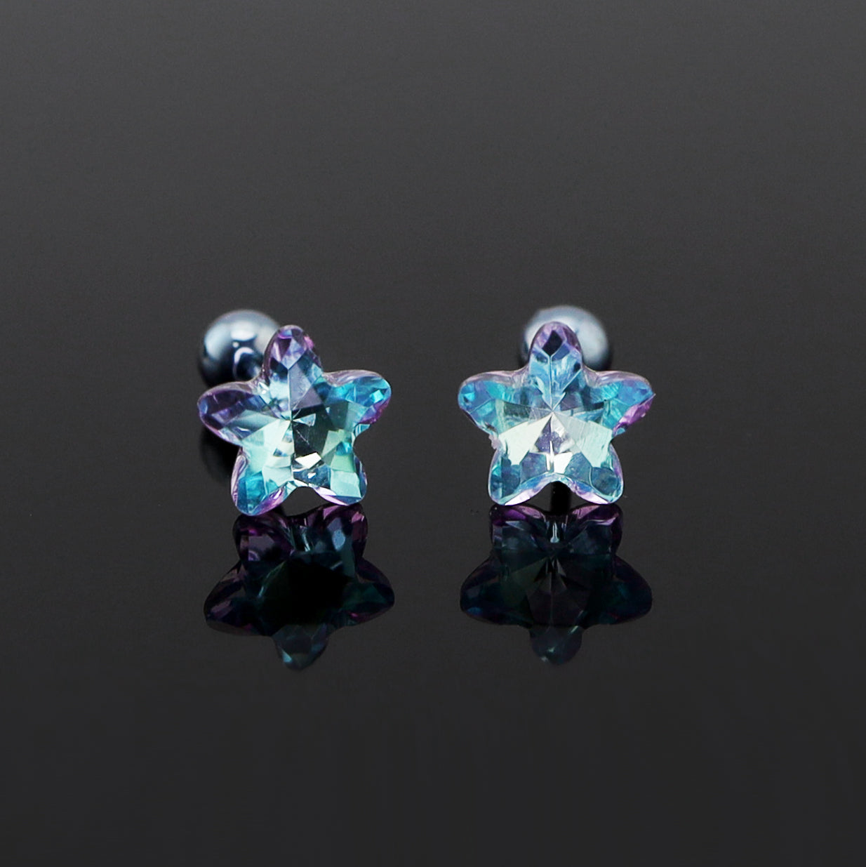 Blue Pentagram Star Titanium Ear Studs