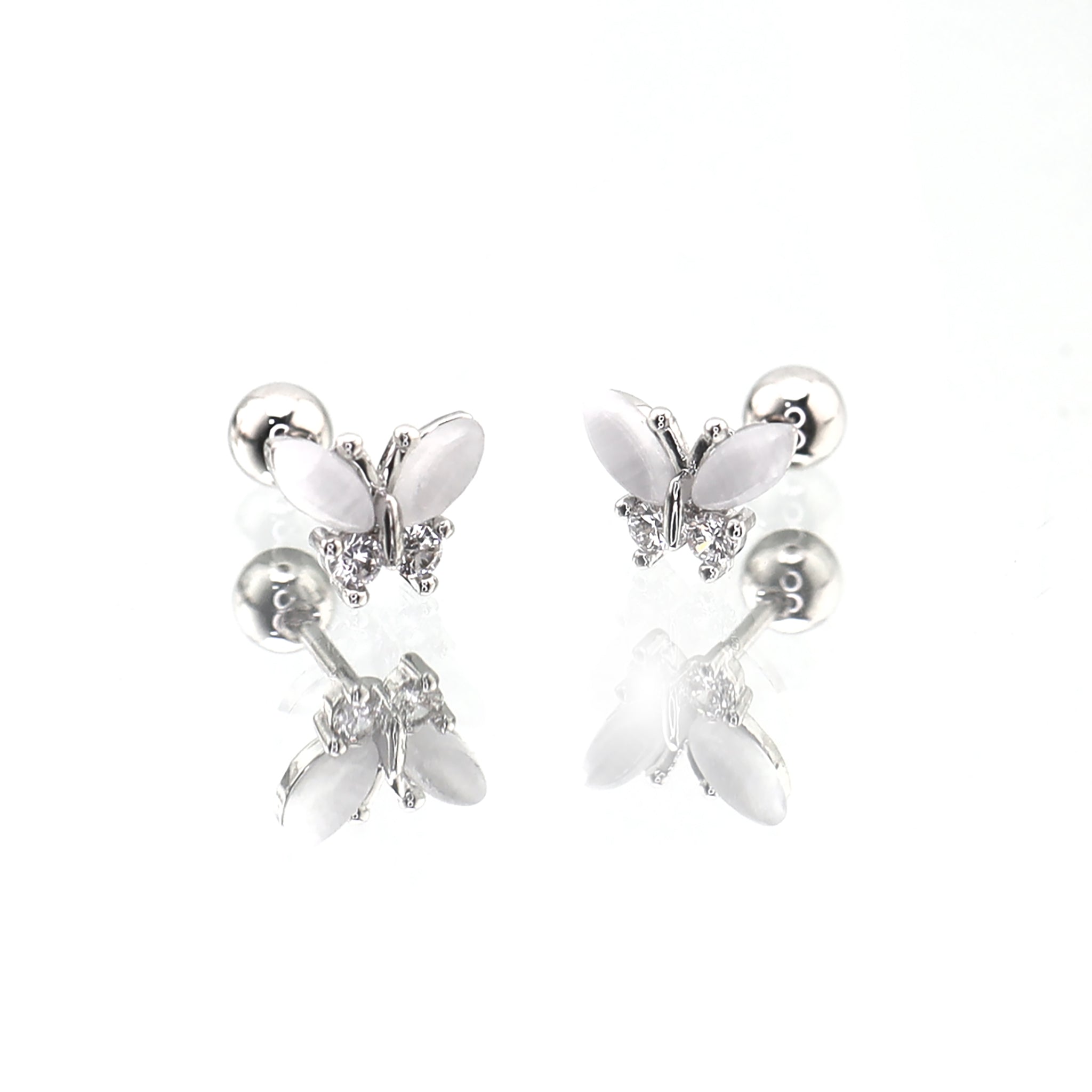White Elegant CZ Butterfly stainless steel Ear Studs ph1