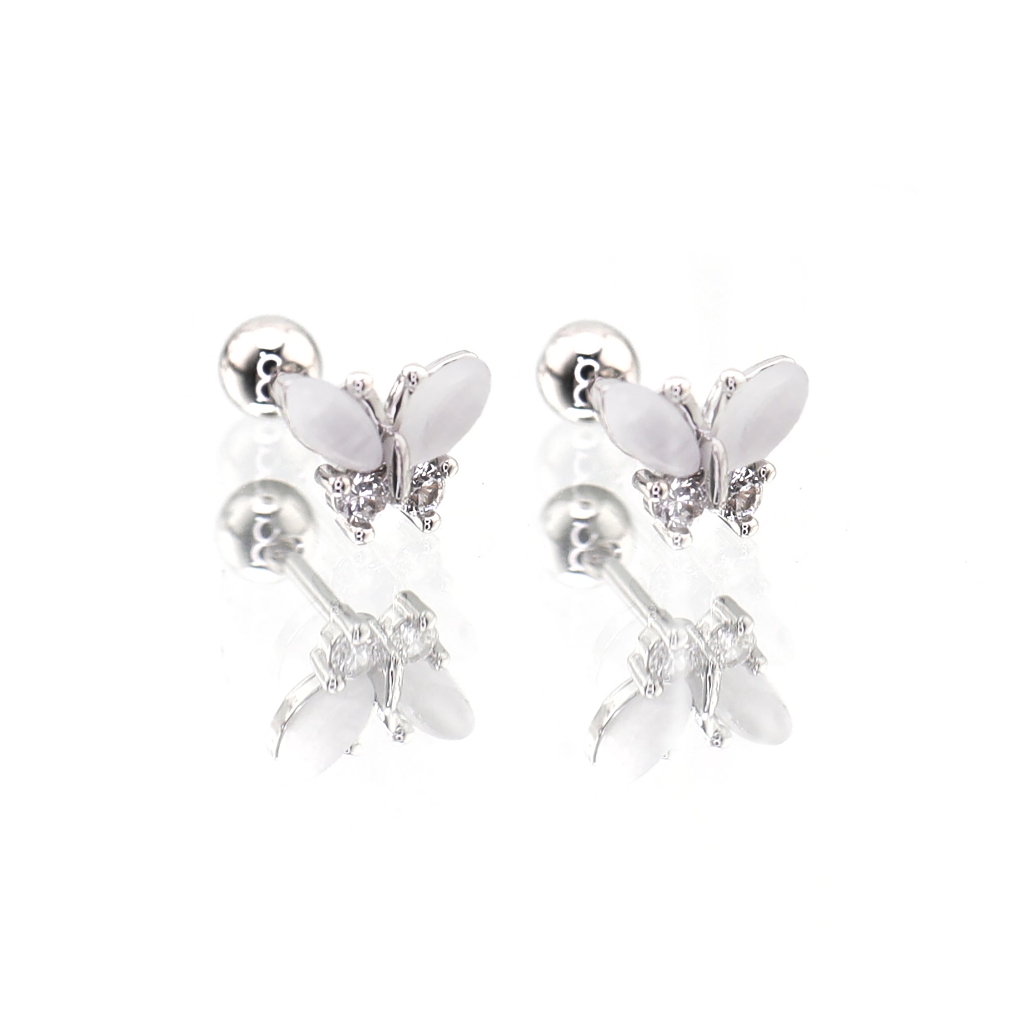White Elegant CZ Butterfly stainless steel Ear Studs ph1