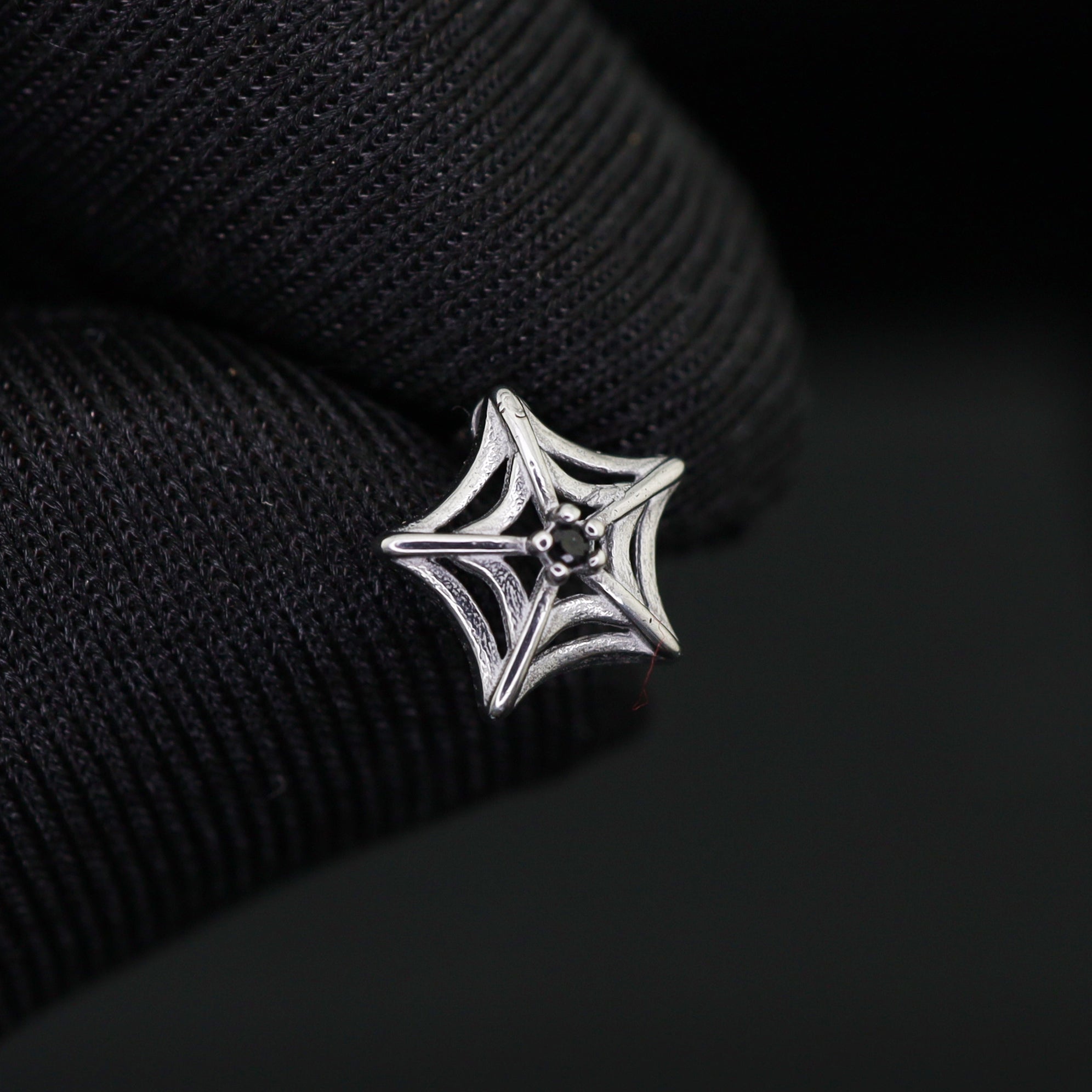 3D Openwork Spider Web CZ tainless steel Ear Studs ph1