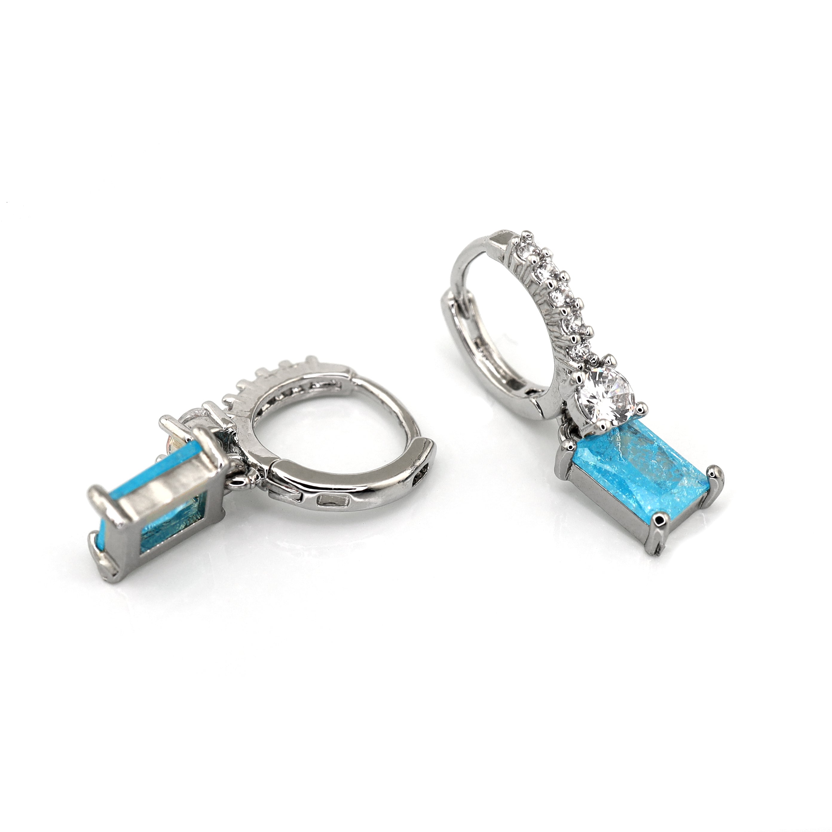 PAIR OF Blue & Purple Square CZ Pendant tainless steel Earrings ph1
