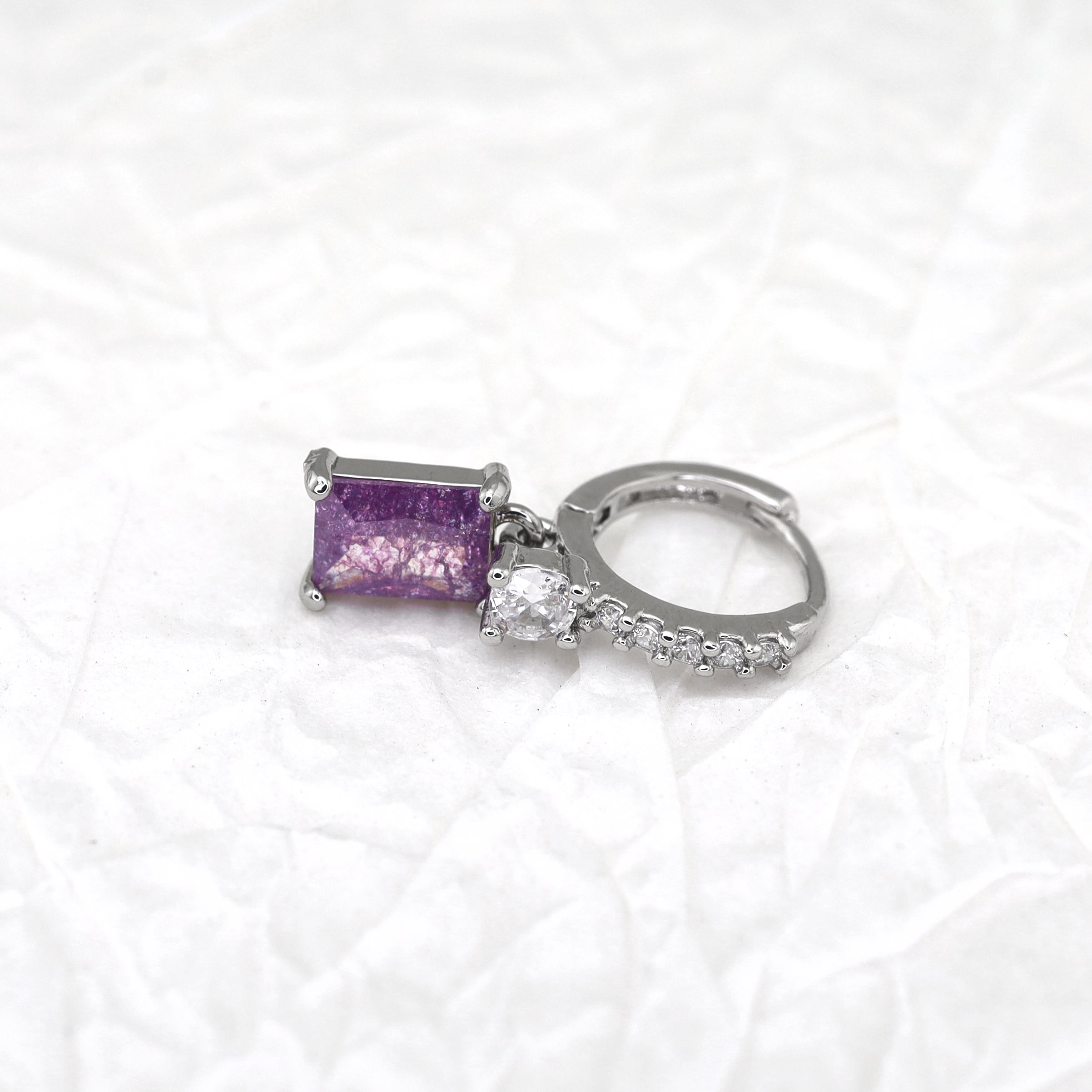 PAIR OF Blue & Purple Square CZ Pendant tainless steel Earrings ph1