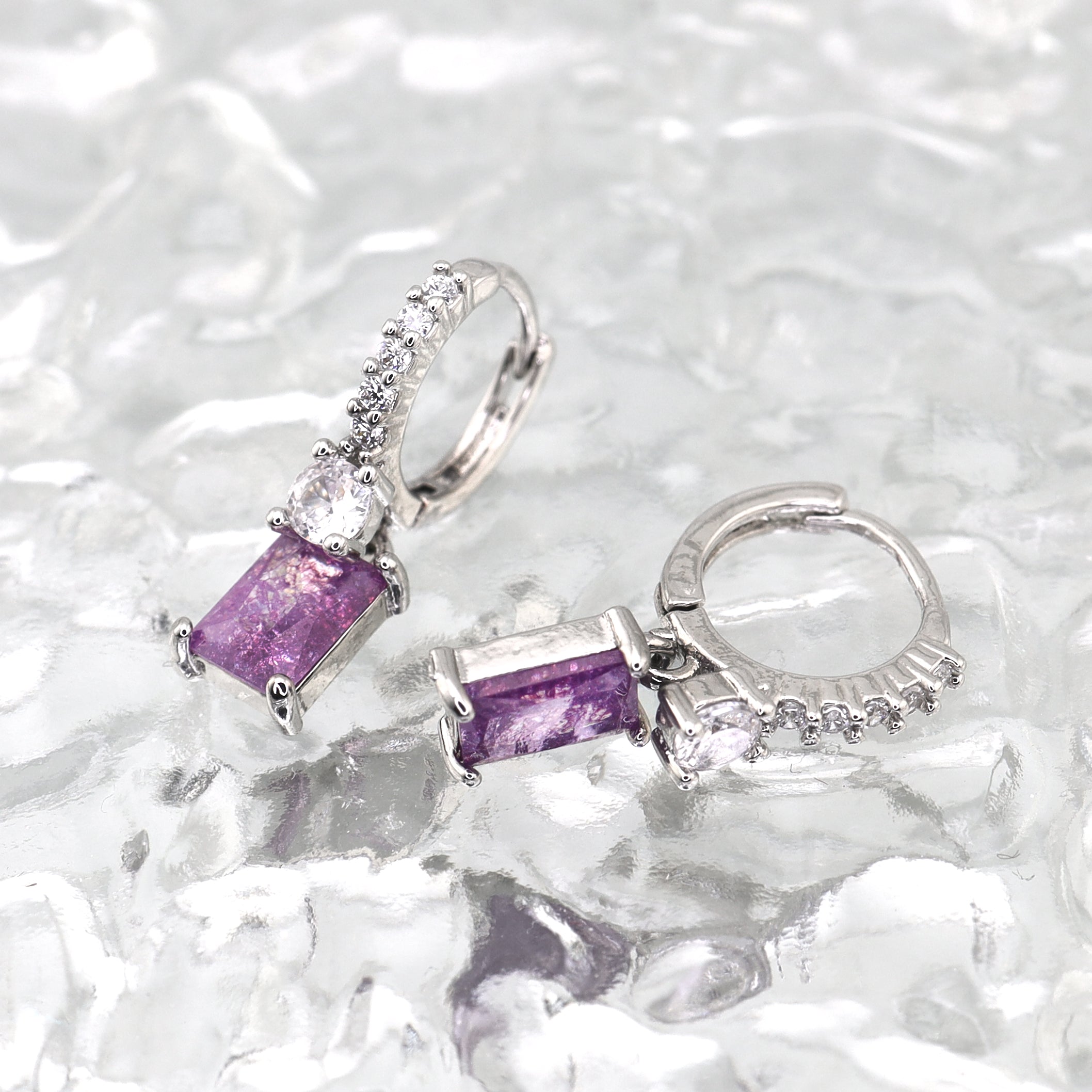 PAIR OF Blue & Purple Square CZ Pendant tainless steel Earrings ph1