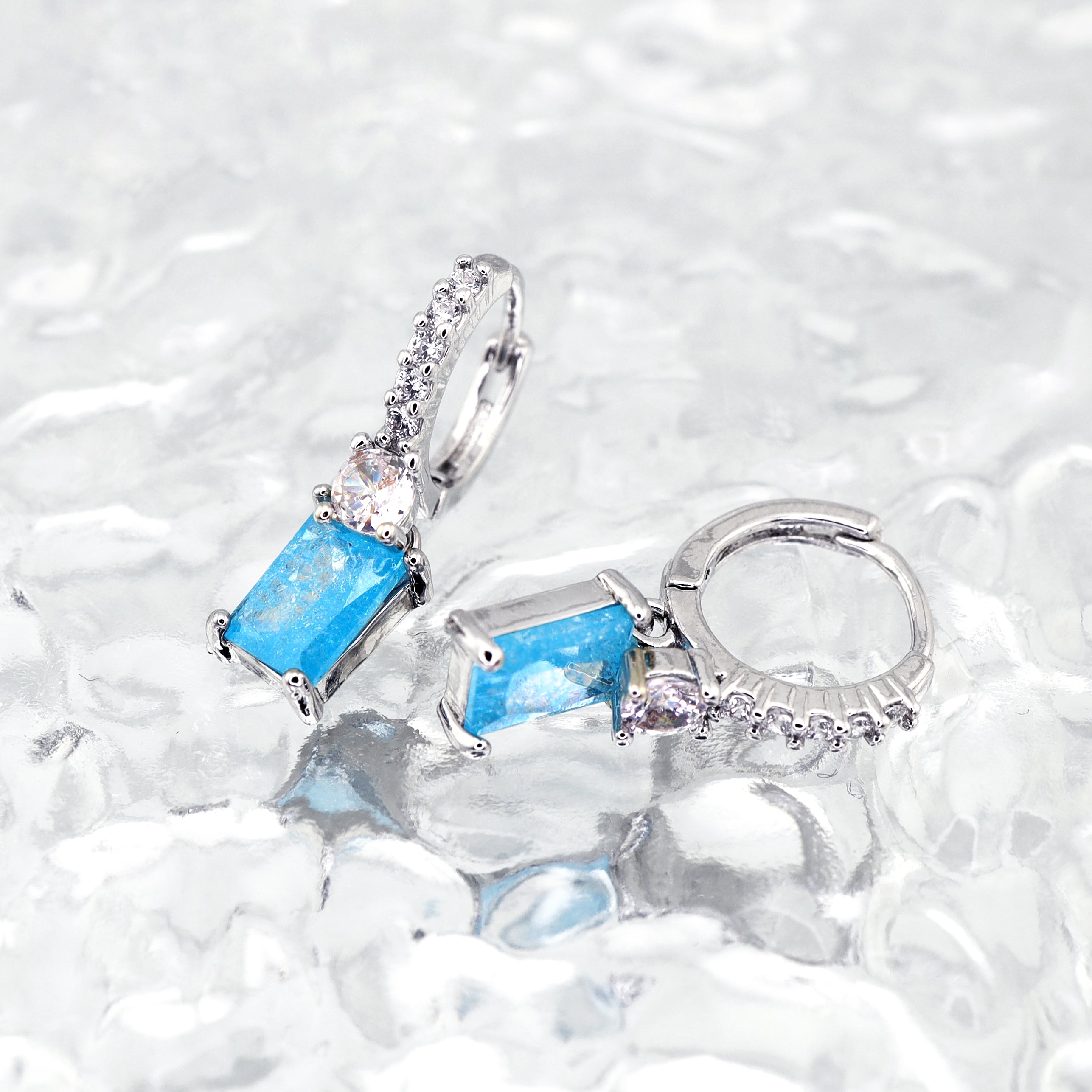 PAIR OF Blue & Purple Square CZ Pendant tainless steel Earrings ph1