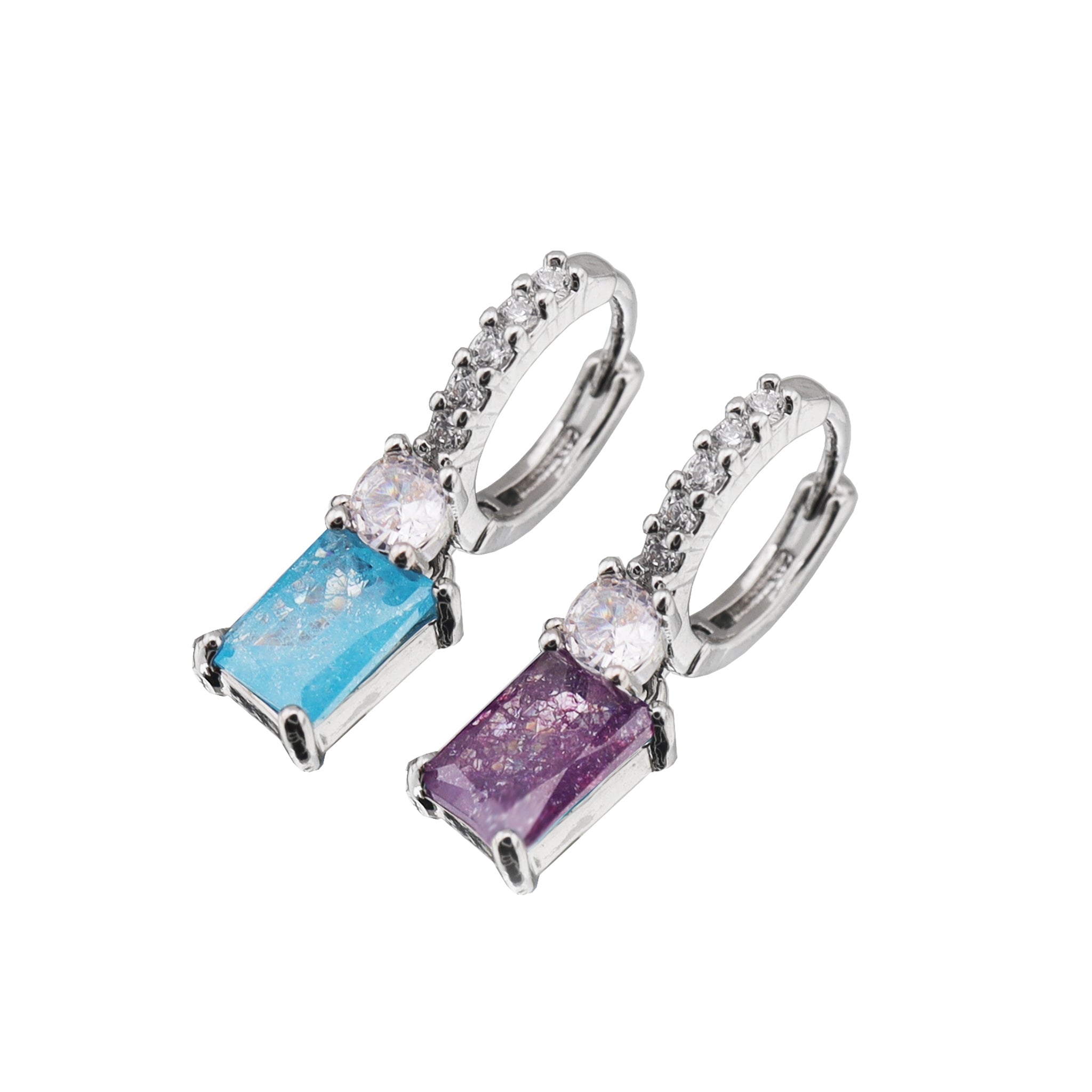 PAIR OF Blue & Purple Square CZ Pendant tainless steel Earrings ph1