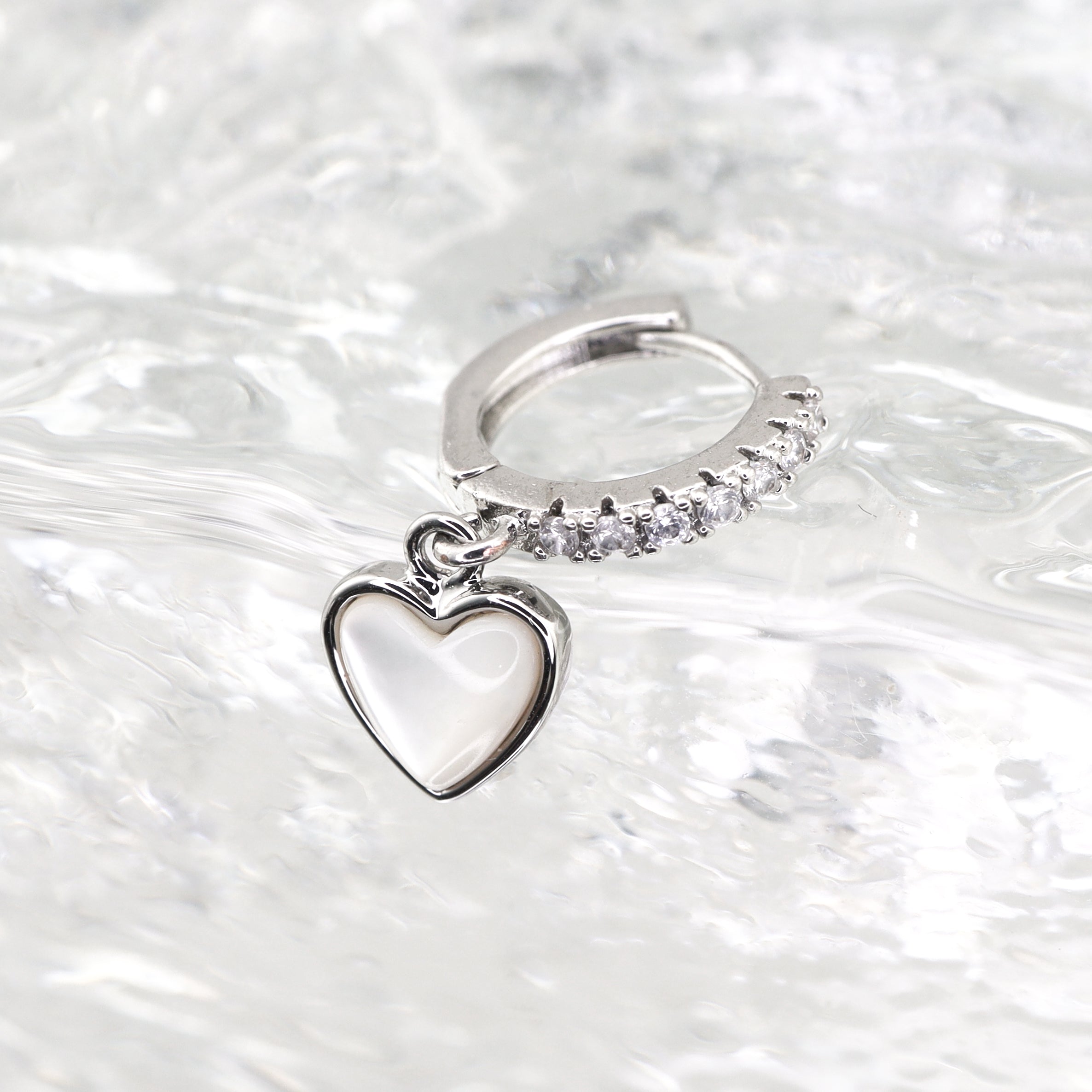 Heart-Shaped Mother of Pearl & CZ tainless steel Earrings ph1