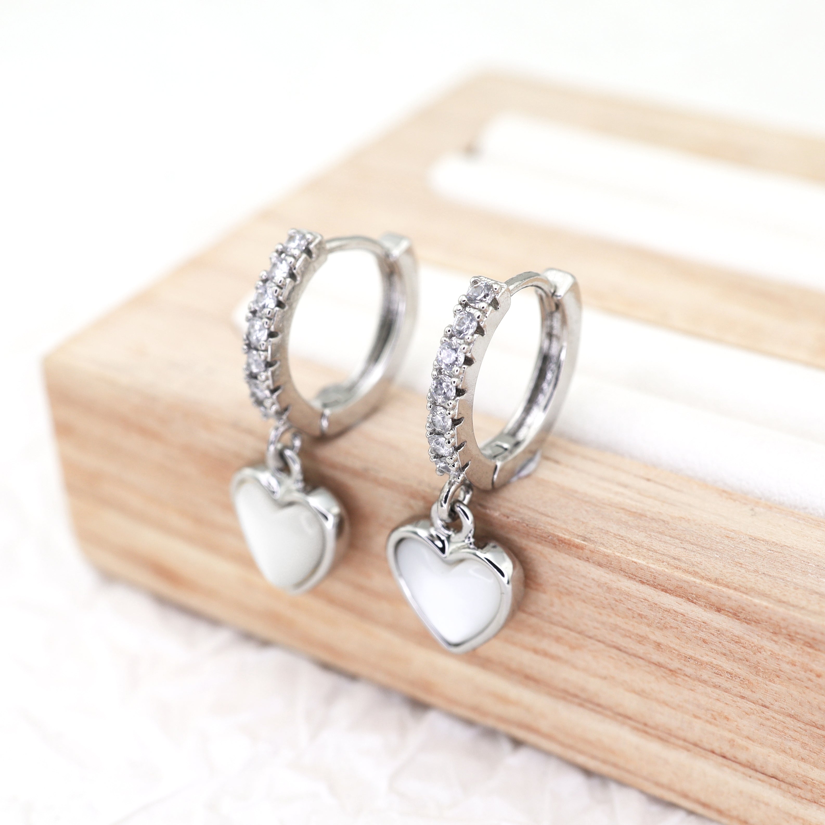 Heart-Shaped Mother of Pearl & CZ tainless steel Earrings ph1