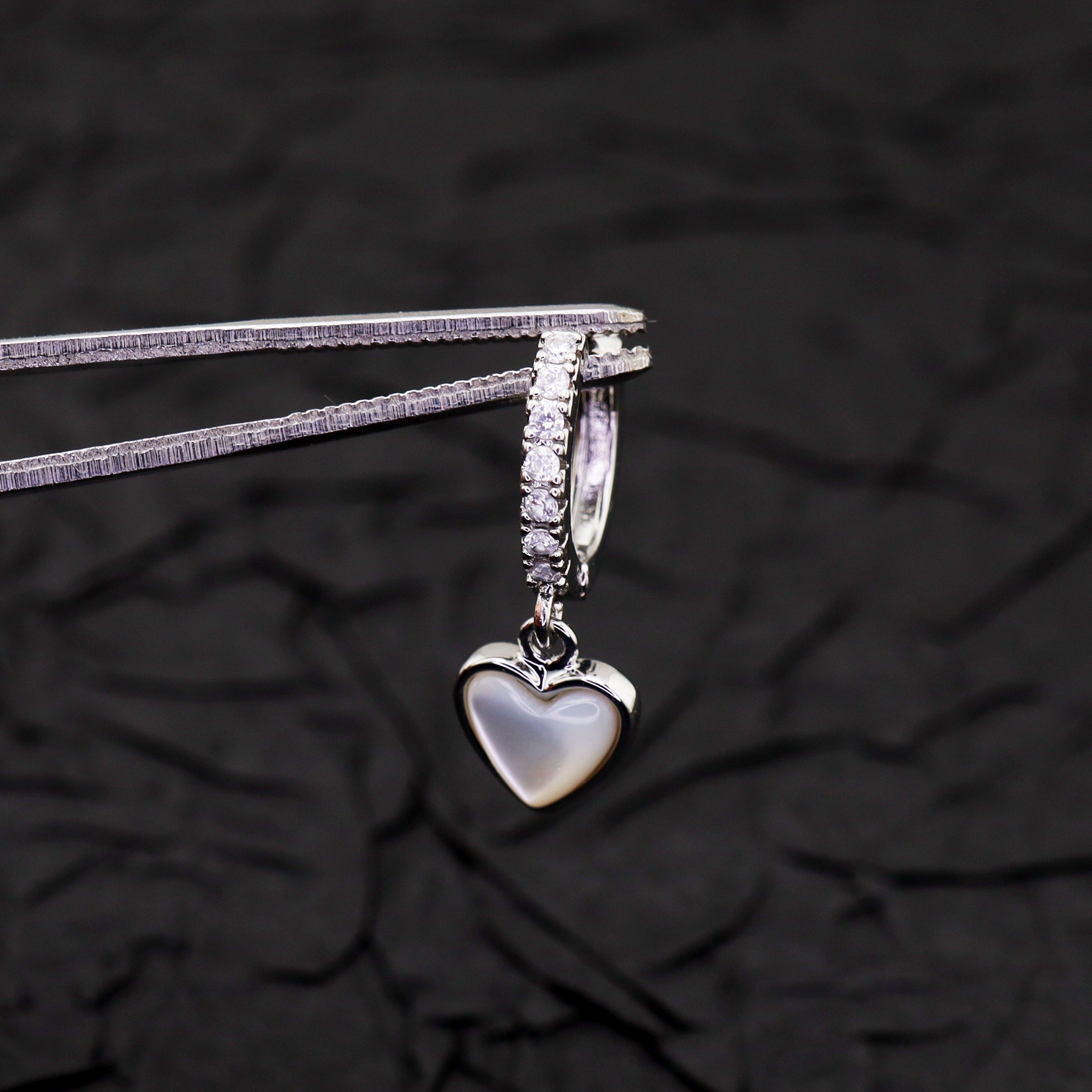 Heart-Shaped Mother of Pearl & CZ tainless steel Earrings ph1