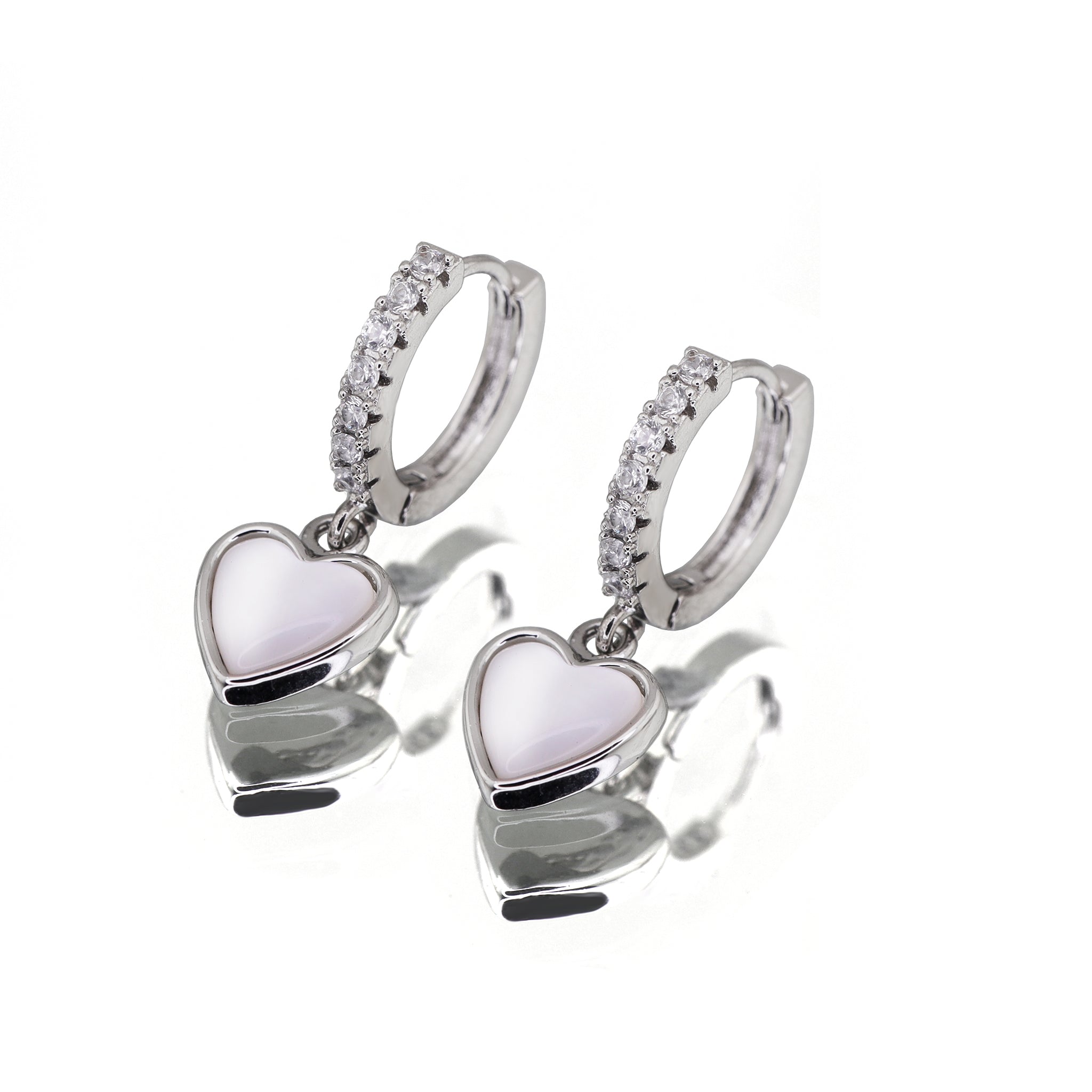 Heart-Shaped Mother of Pearl & CZ tainless steel Earrings ph1