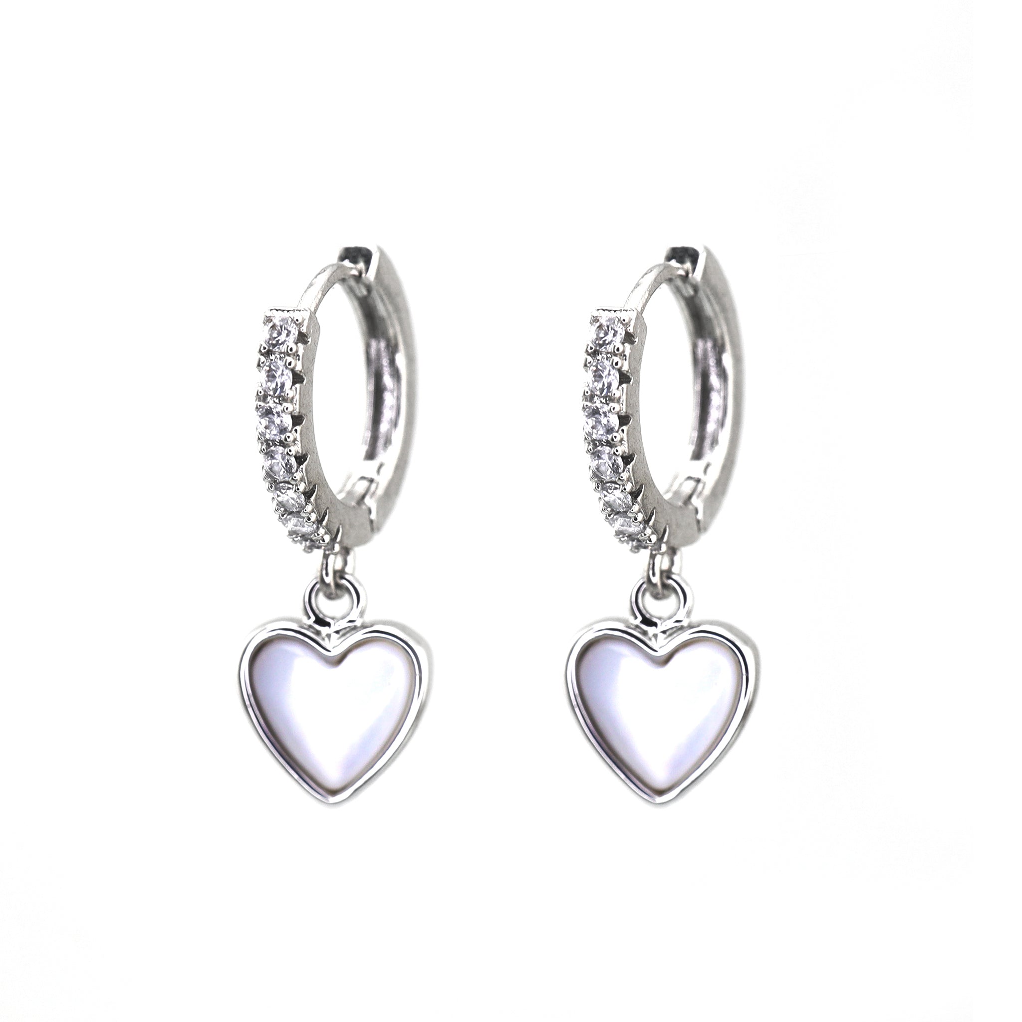 Heart-Shaped Mother of Pearl & CZ tainless steel Earrings ph1