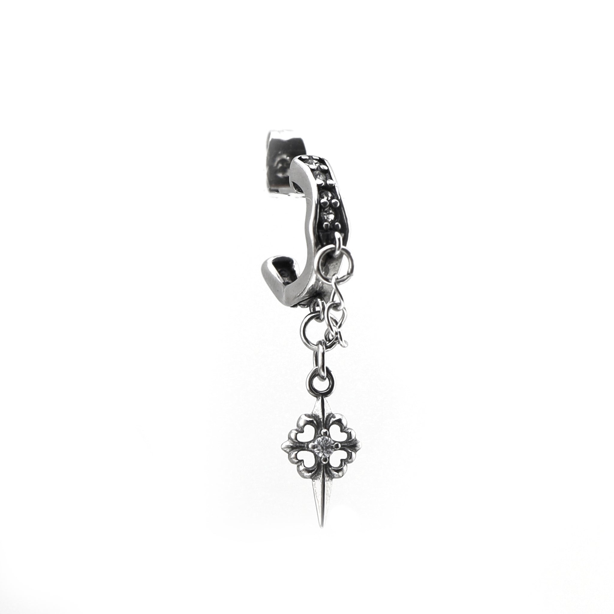 PAIR OF Thin Gauge Cross CZ Drop Chain tainless steel Ear Studs ph1