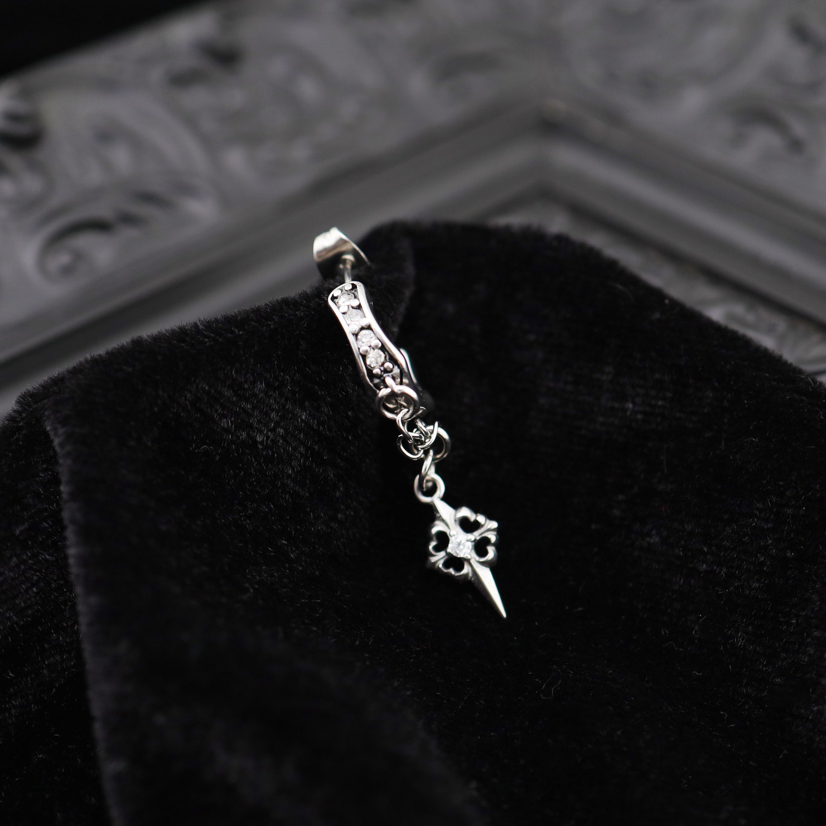 PAIR OF Thin Gauge Cross CZ Drop Chain tainless steel Ear Studs ph1