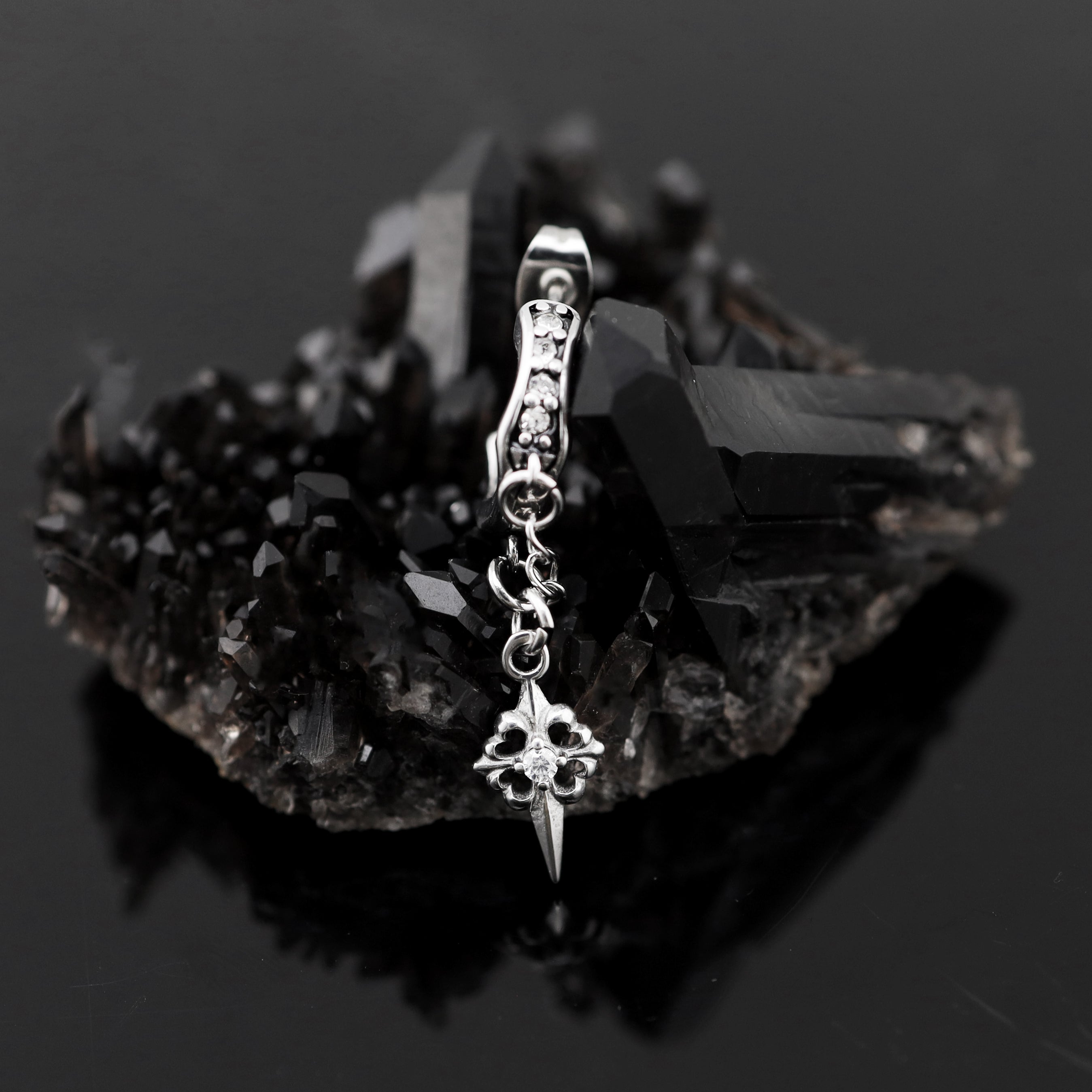 PAIR OF Thin Gauge Cross CZ Drop Chain tainless steel Ear Studs ph1