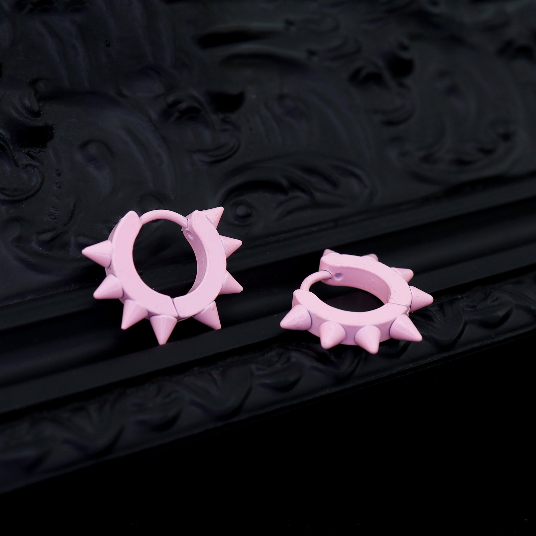 Pink Enamel Six-Spike tainless steel Earrings ph1