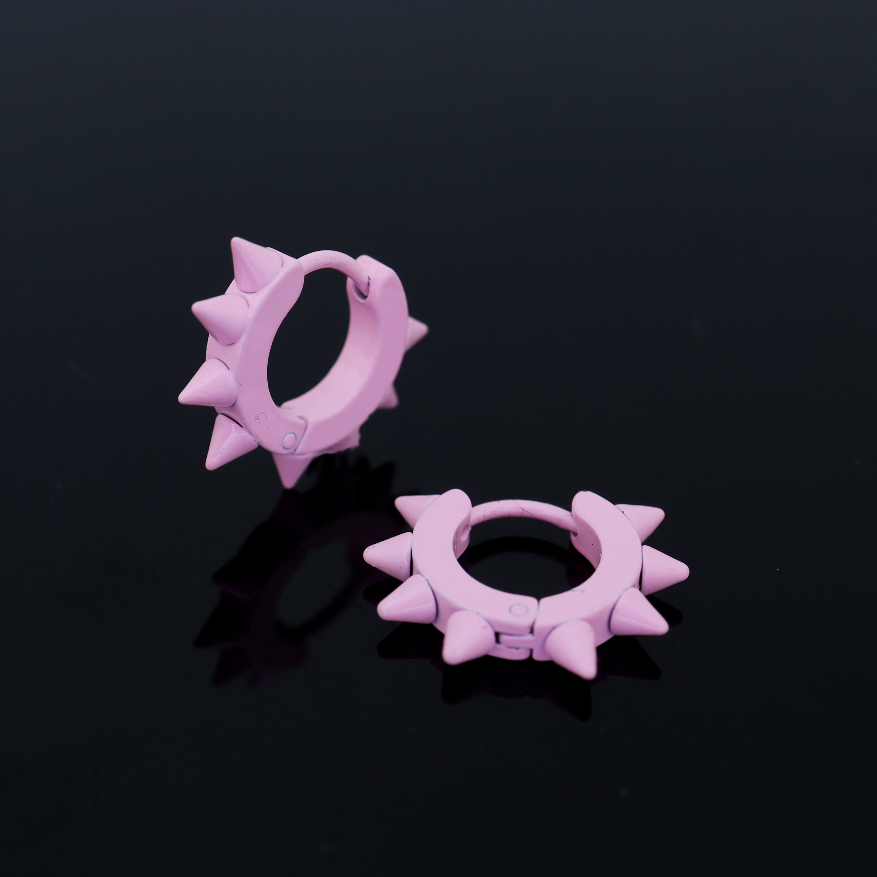 Pink Enamel Six-Spike tainless steel Earrings ph1
