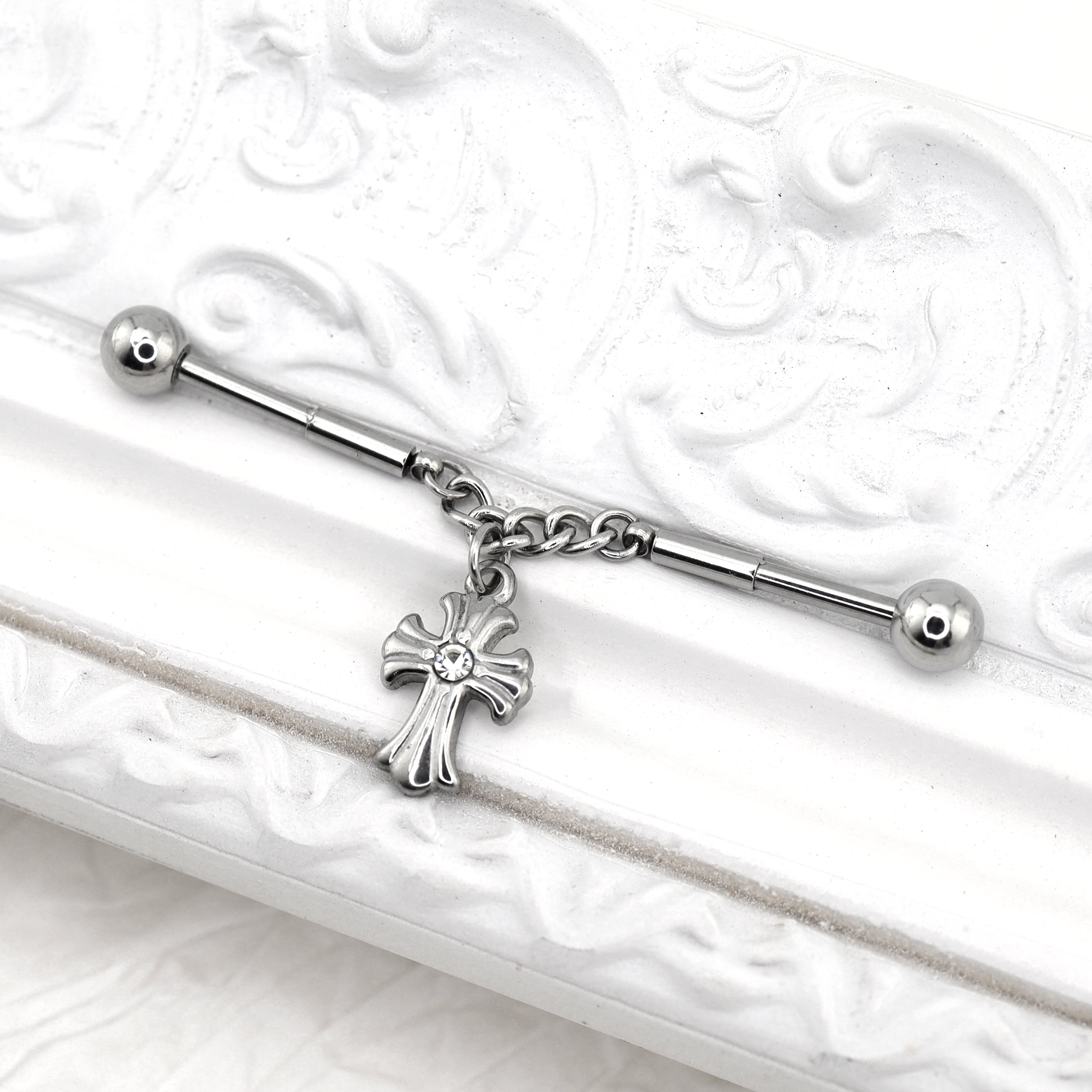 CZ Cross Chain tainless steel Industrial Barbell ph1