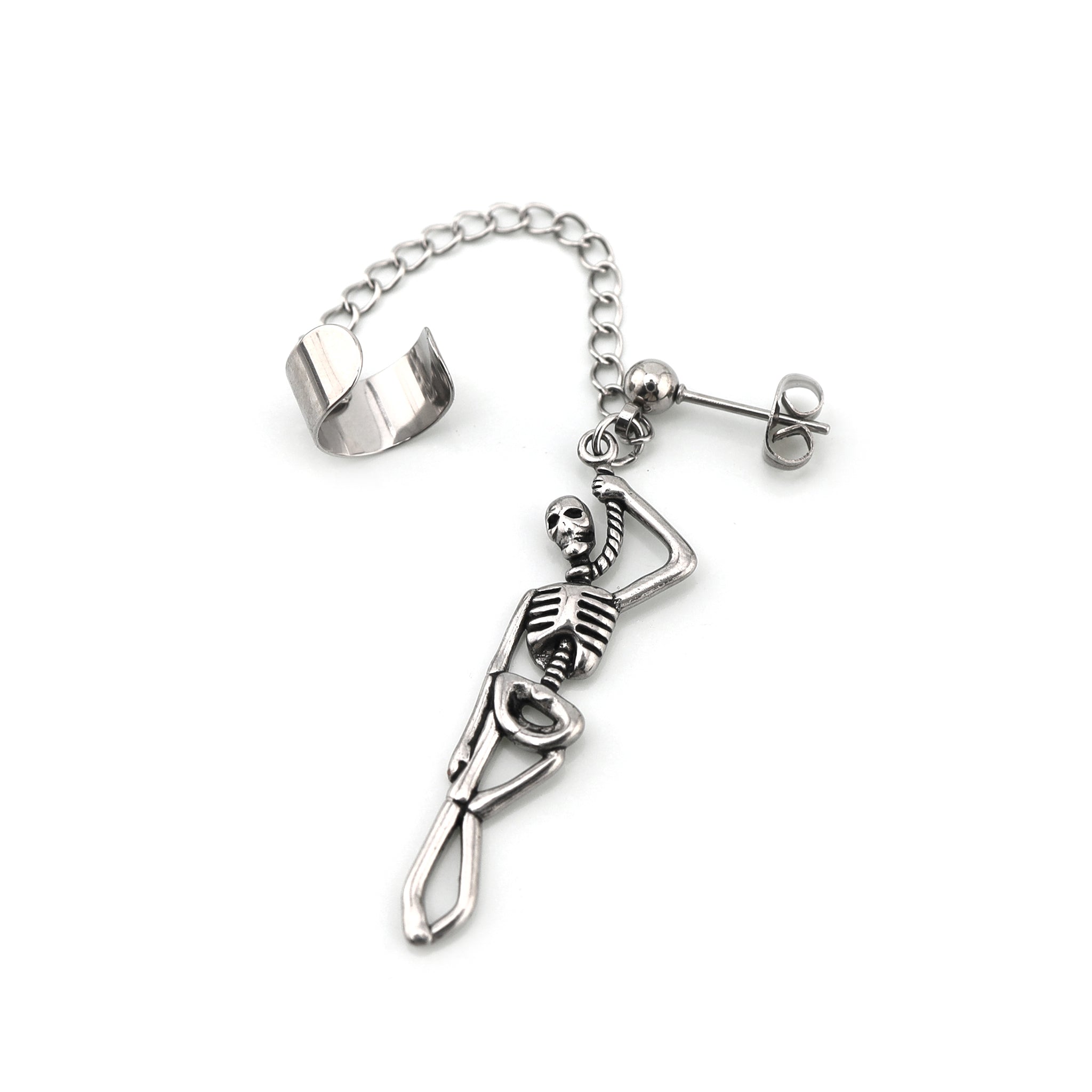 Thin Gauge Openwork Skull Chain Dangle tainless steel Earrings ph1