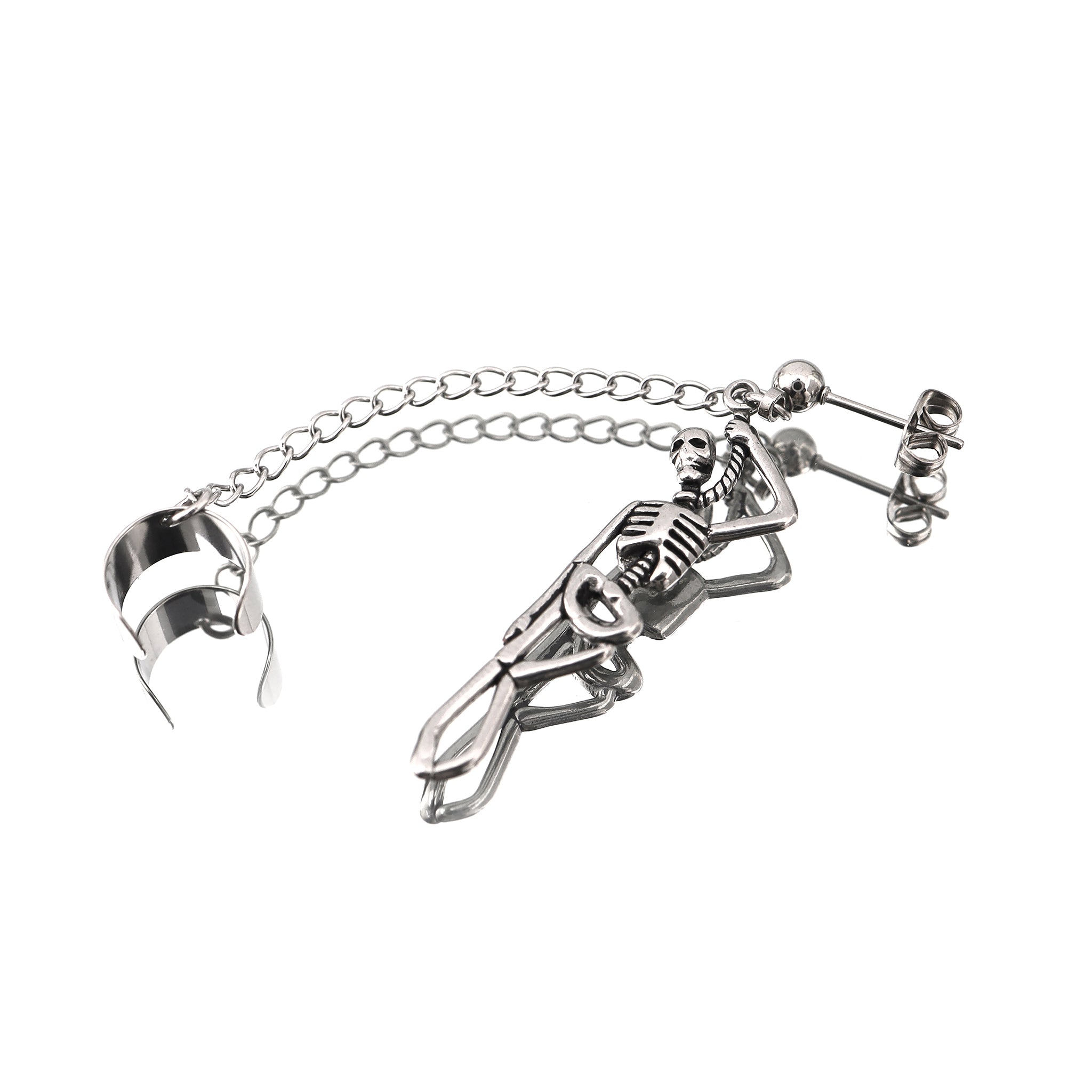 Thin Gauge Openwork Skull Chain Dangle tainless steel Earrings ph1