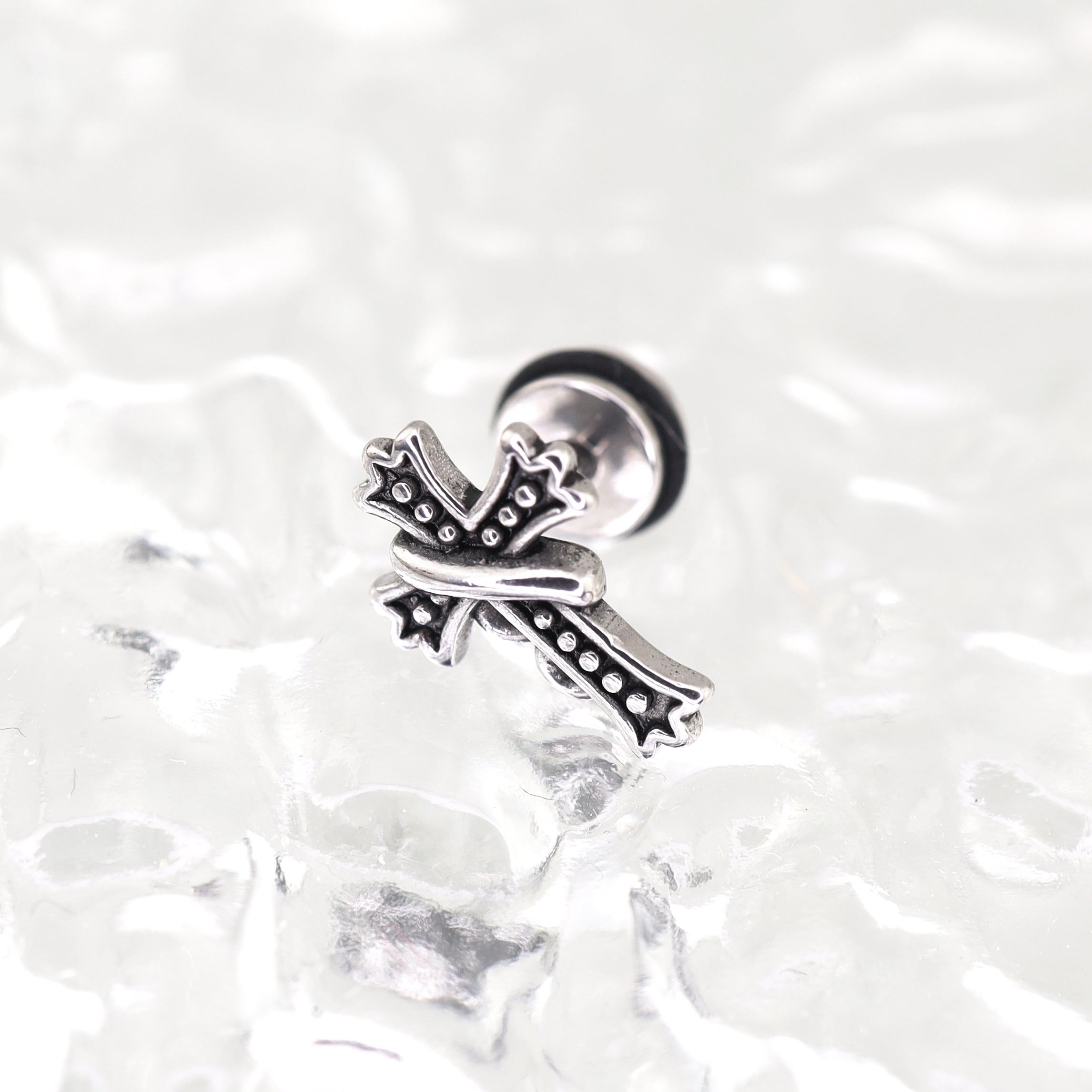 Vintage Twisted Cross tainless steel Ear Studs ph1
