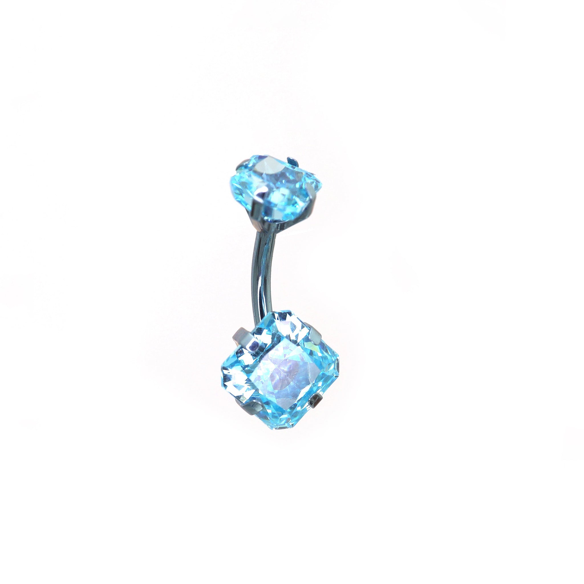 High-Shine Square CZ Titanium Navel Ring