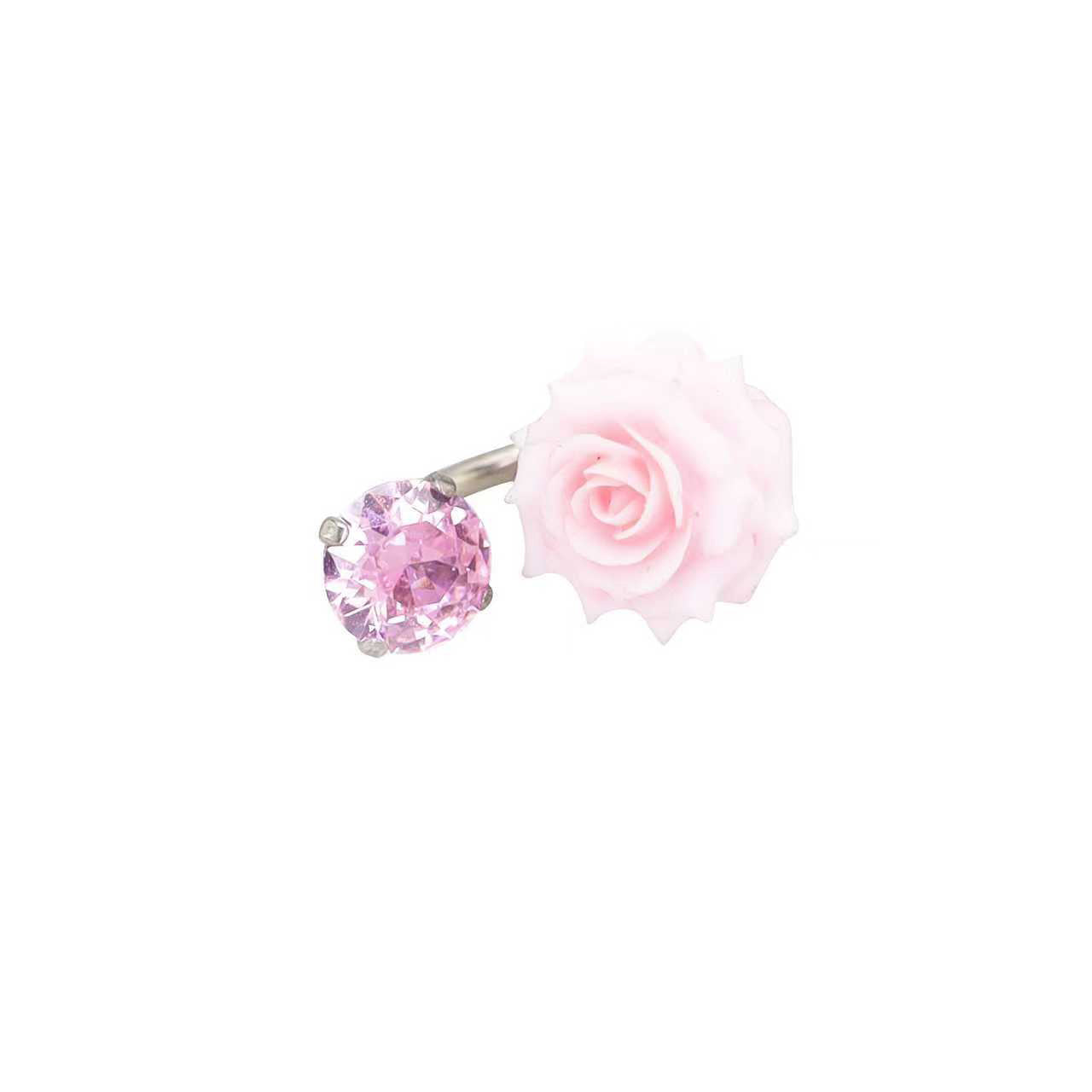 3D Pink Resin Rose & CZ Titanium Horseshoe Rings ph1