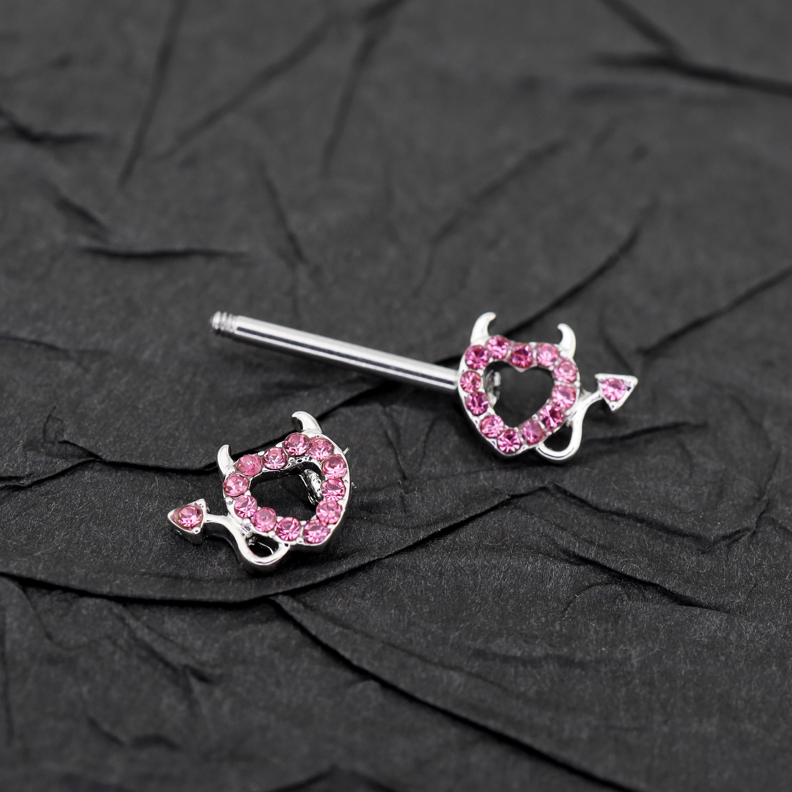 Hot Pink CZ Openwork Demon Heart tainless steel Nipple Rings oh1