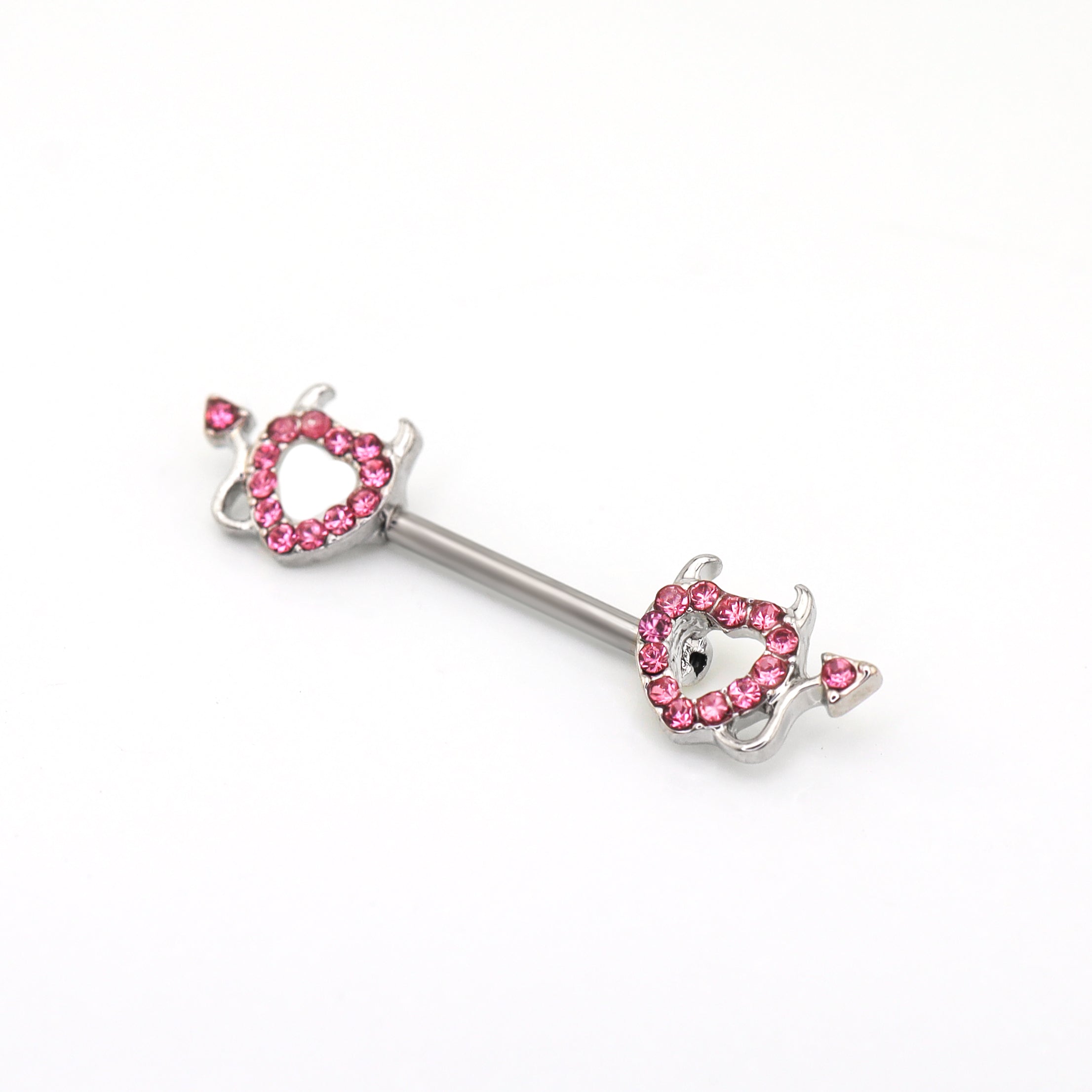 Hot Pink CZ Openwork Demon Heart tainless steel Nipple Rings oh1