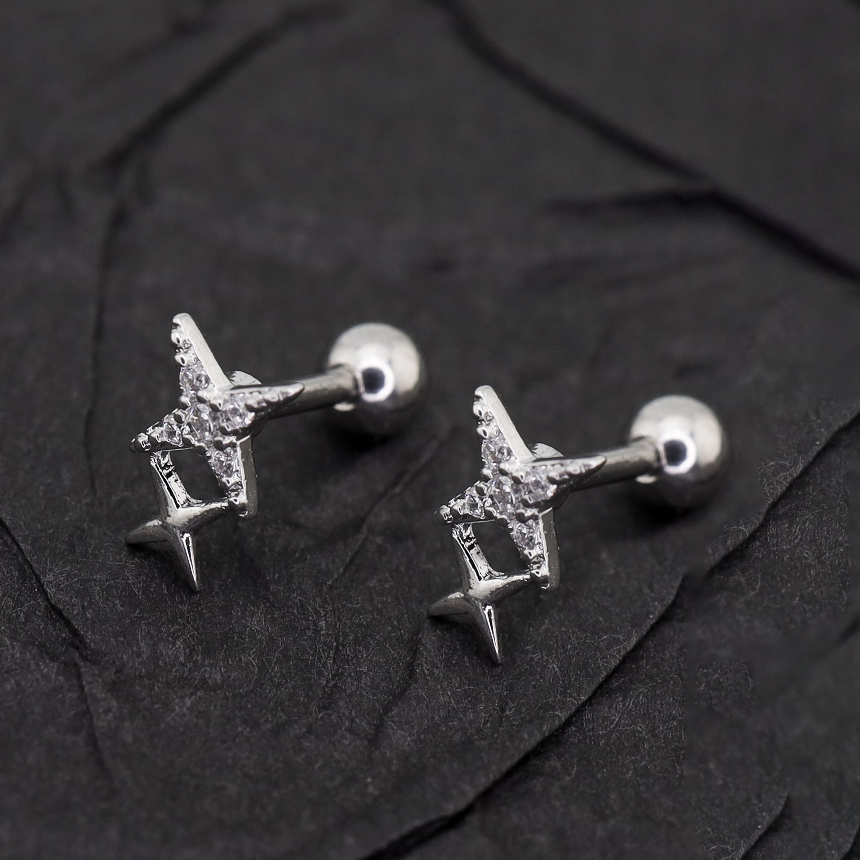 Double Four-Point Star CZ stainless steel Studs ph1