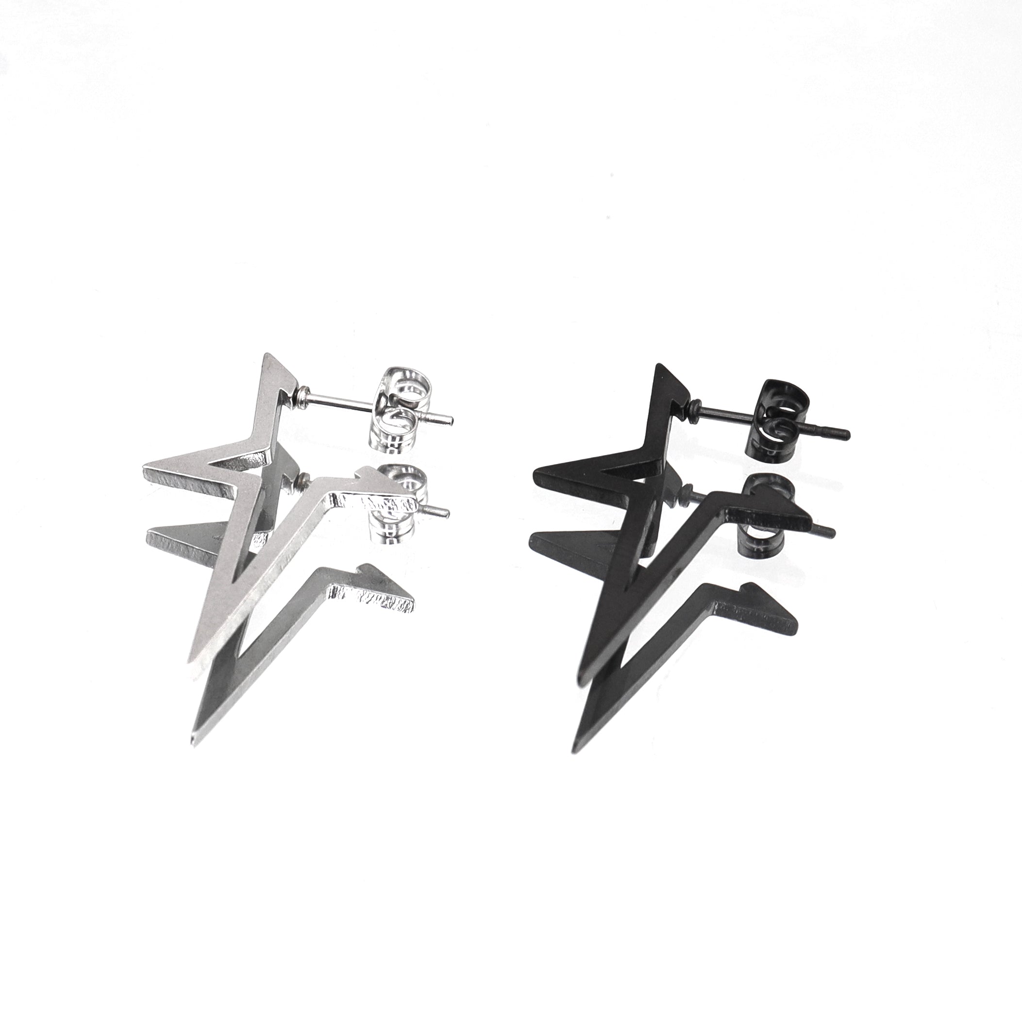 Black & White Large Spike Pentagram stainless steel Ear Studs ph1