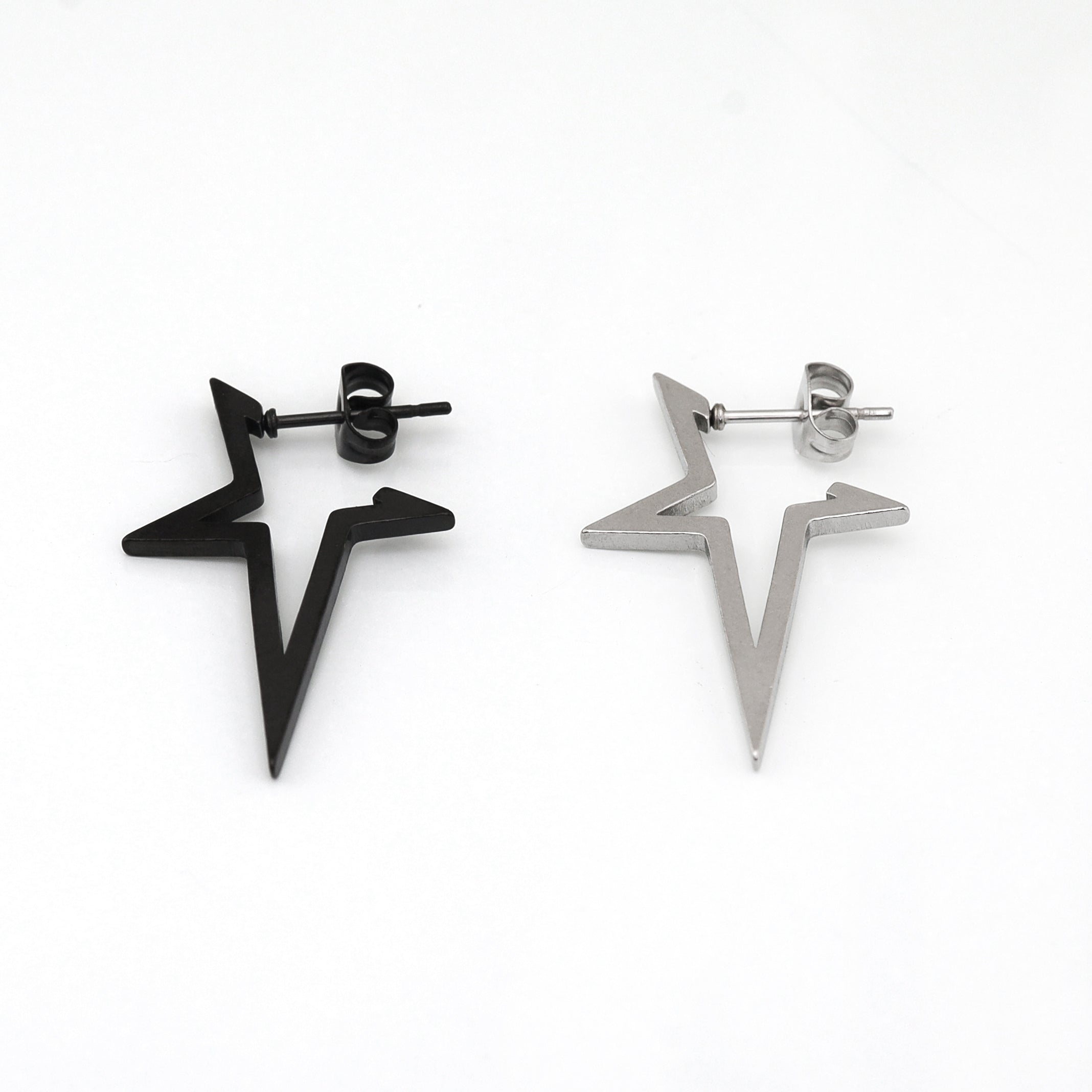 Black & White Large Spike Pentagram stainless steel Ear Studs