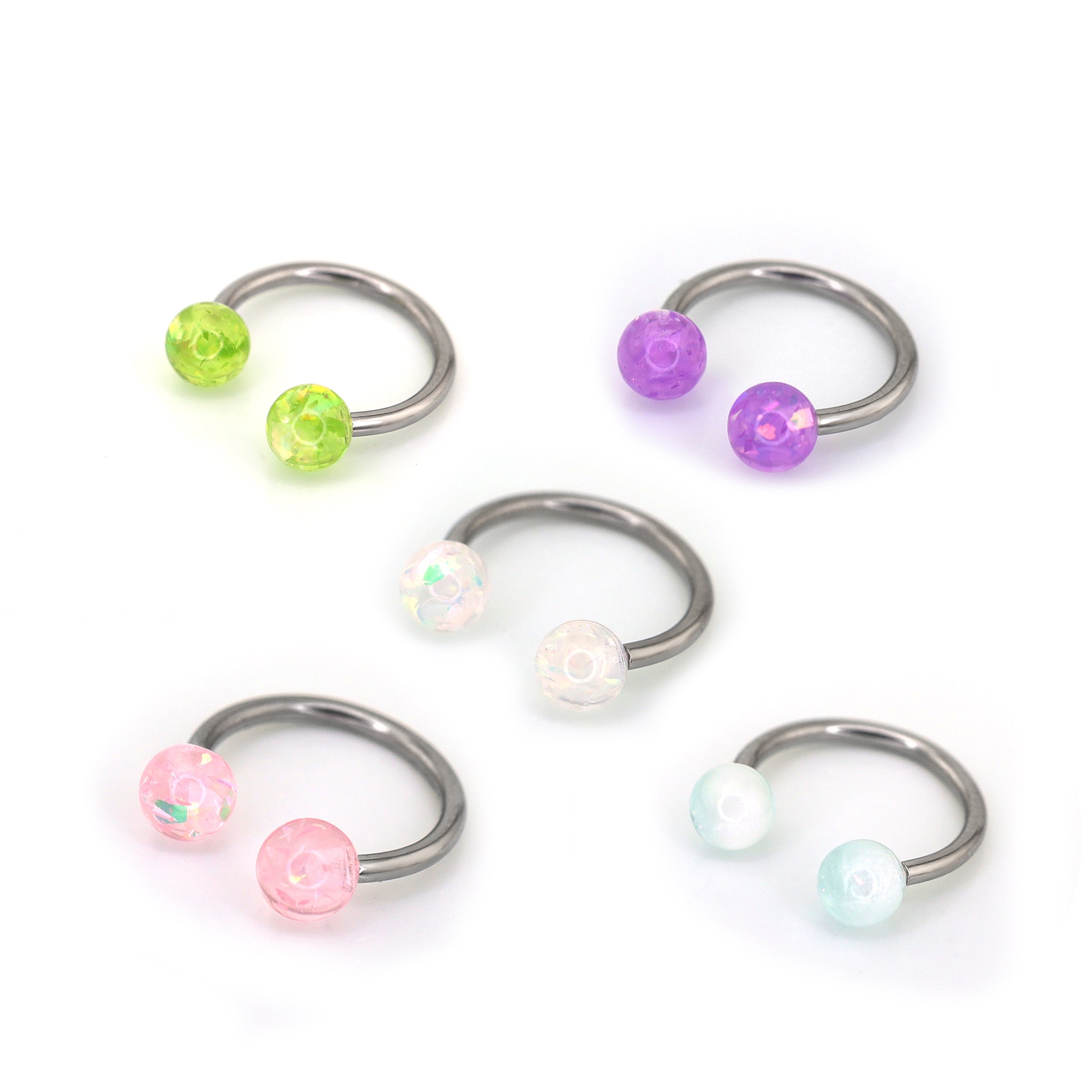 Acrylic Opalite stainless steel Horseshoe Ring ph1