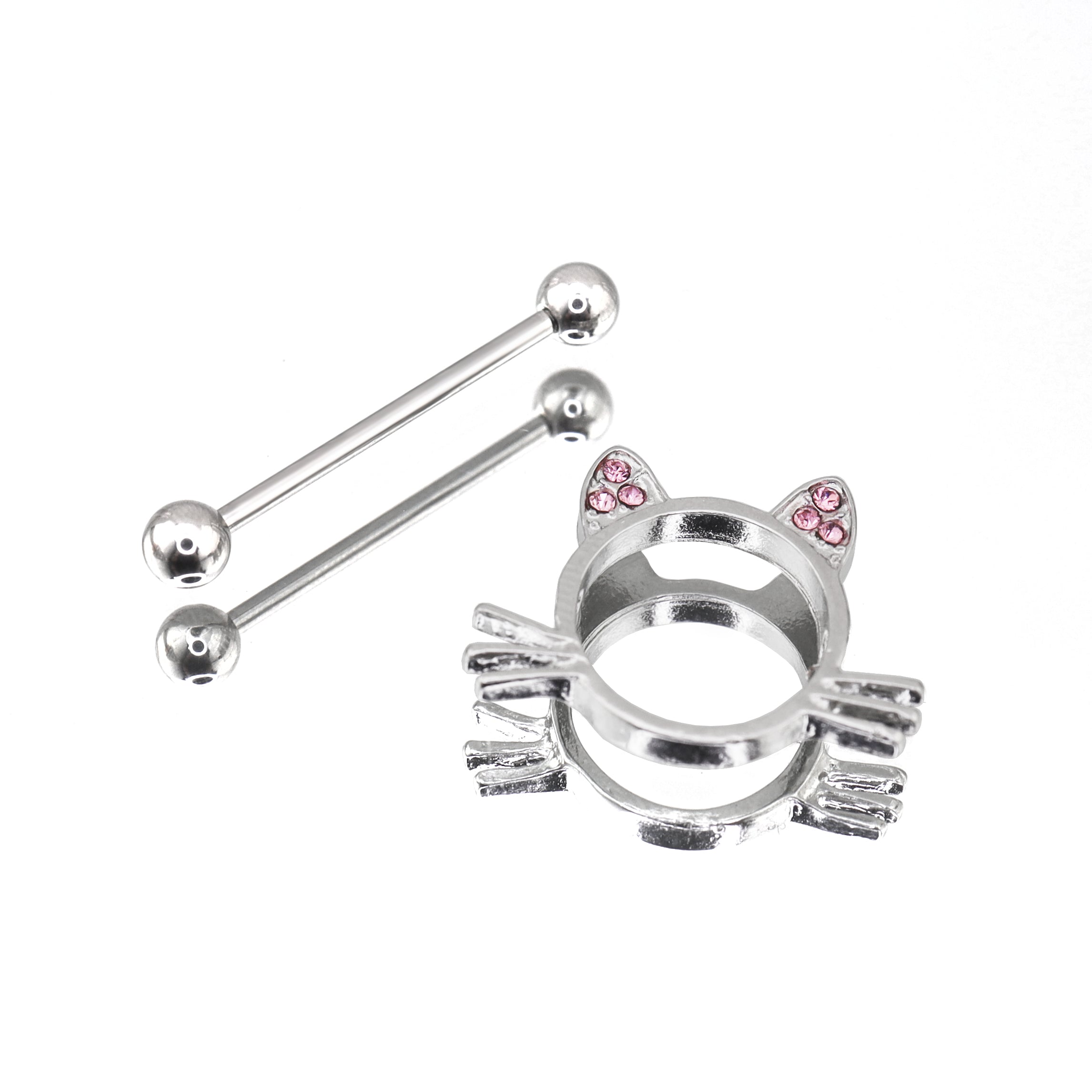 Pink CZ Cat Head stainless steel Nipple Rings ph1