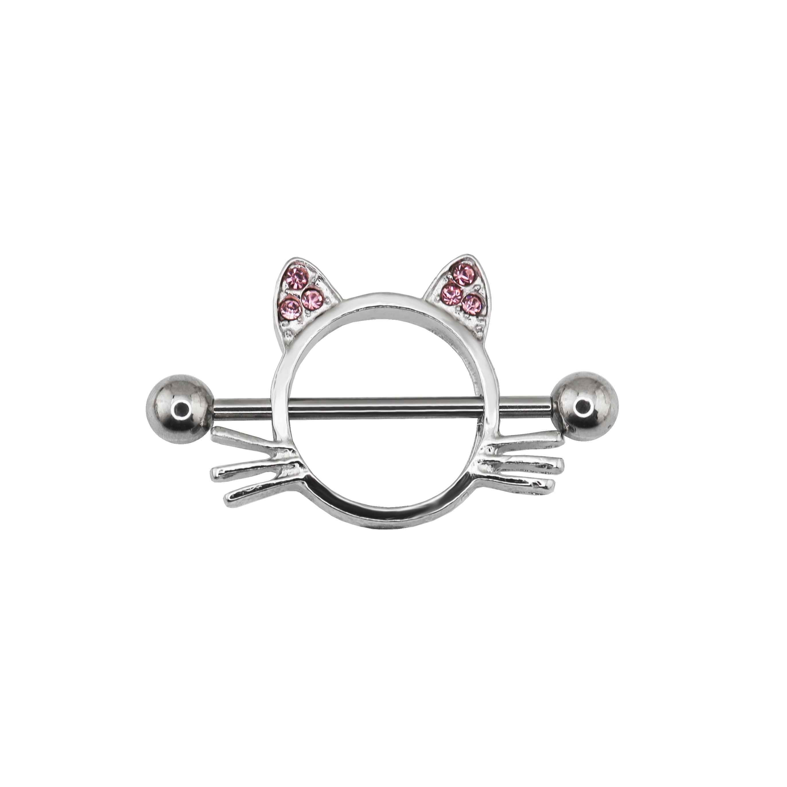 Pink CZ Cat Head stainless steel Nipple Rings ph1