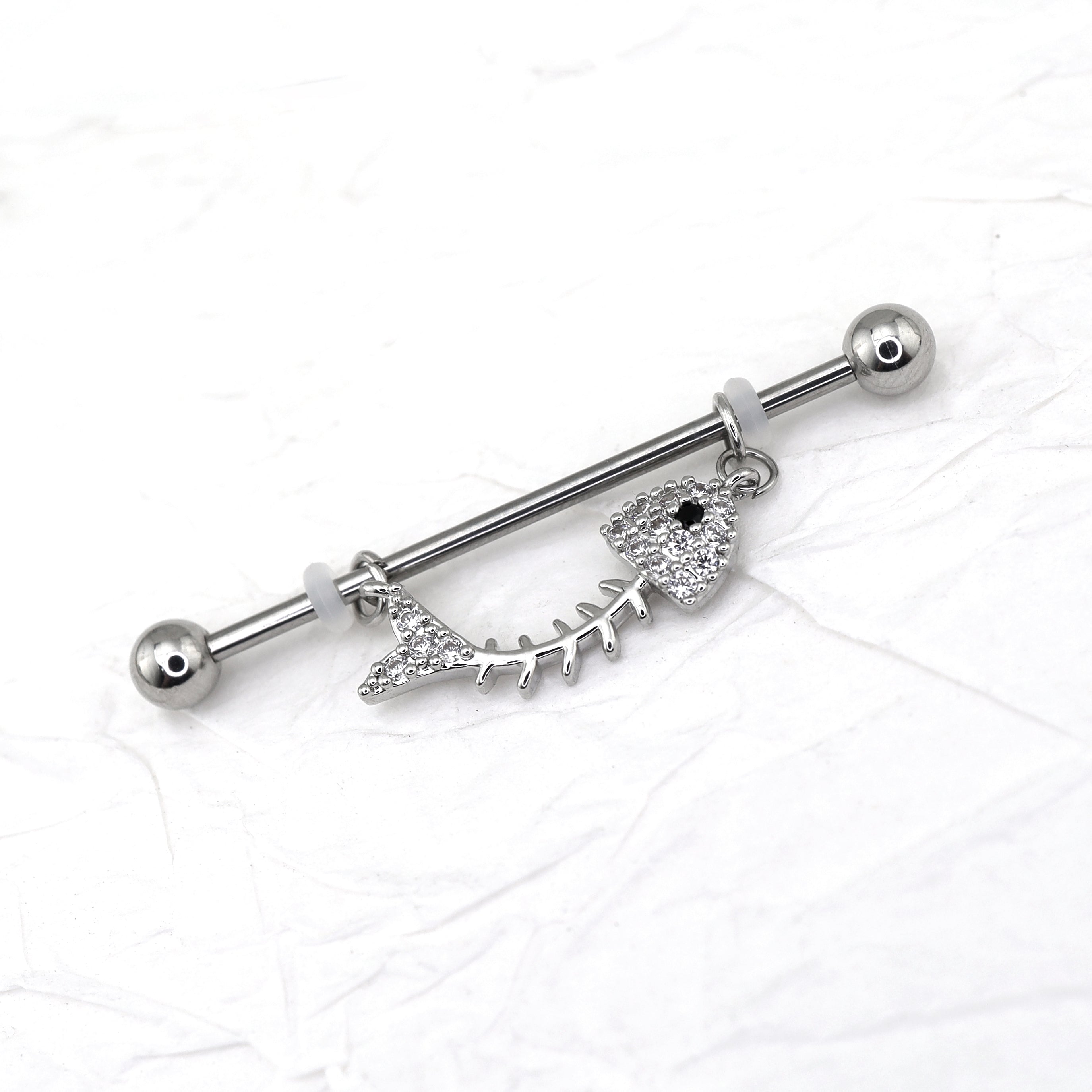 Fishbone CZ stainless steel Industrial Barbell ph1