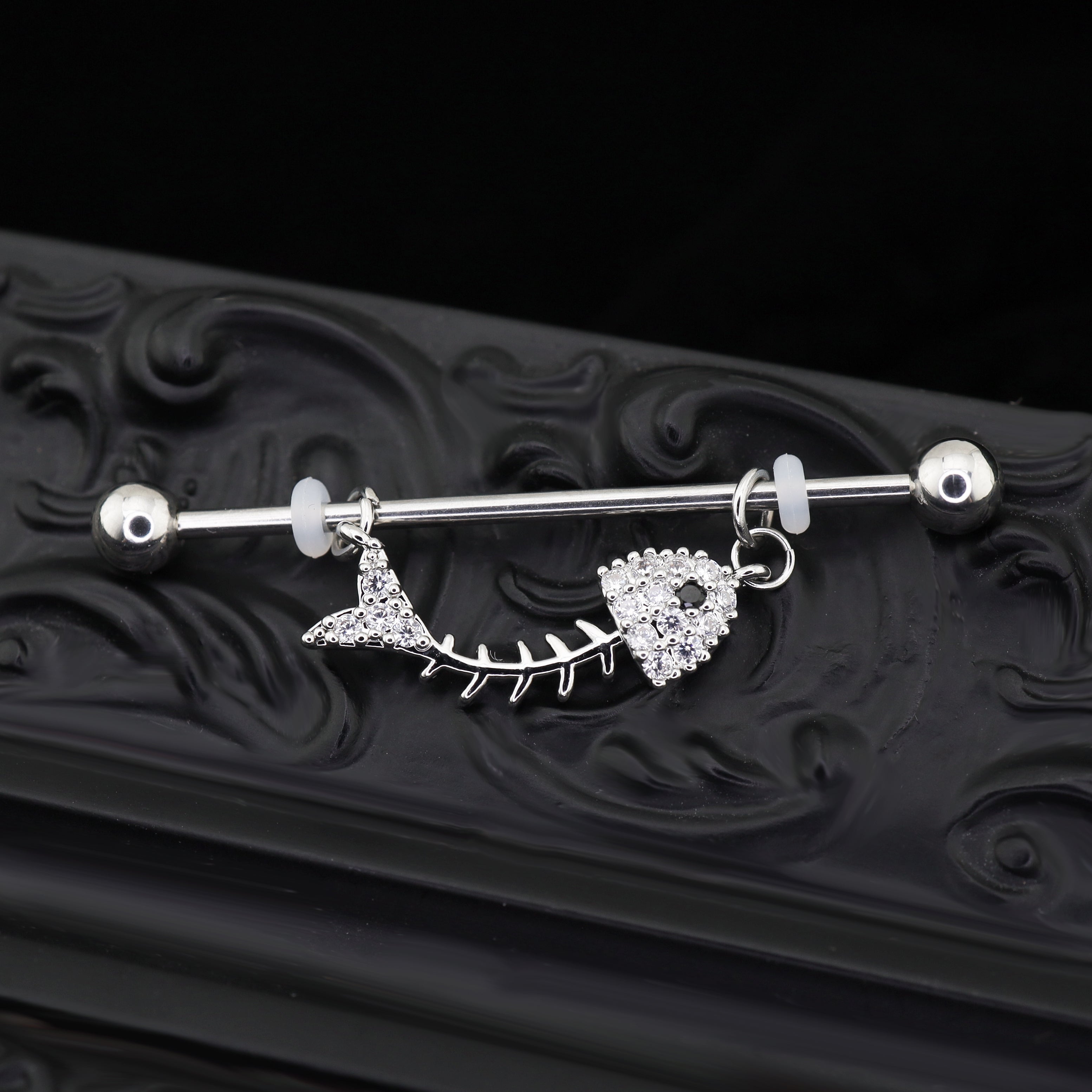 Fishbone CZ stainless steel Industrial Barbell ph1