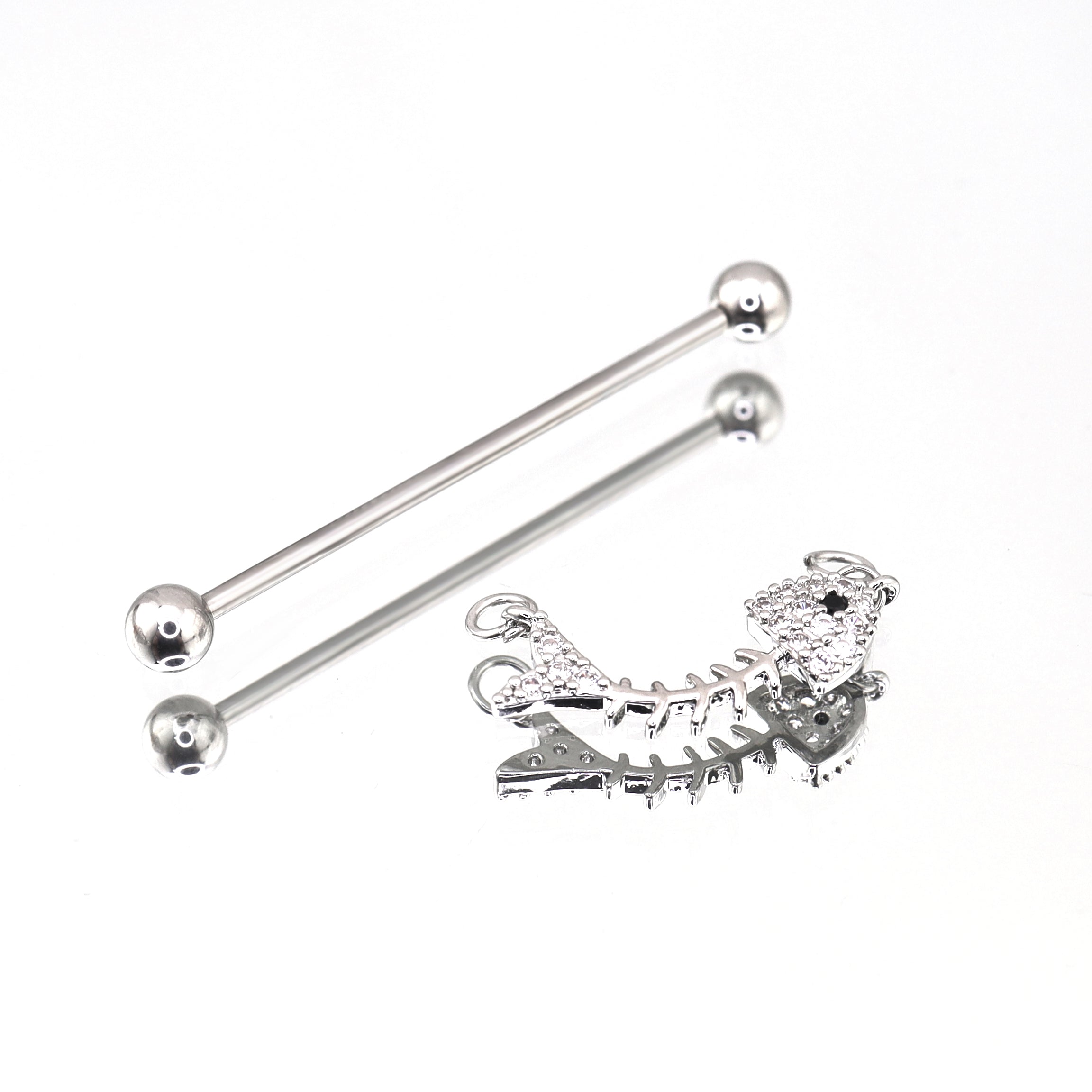 Fishbone CZ stainless steel Industrial Barbell ph1