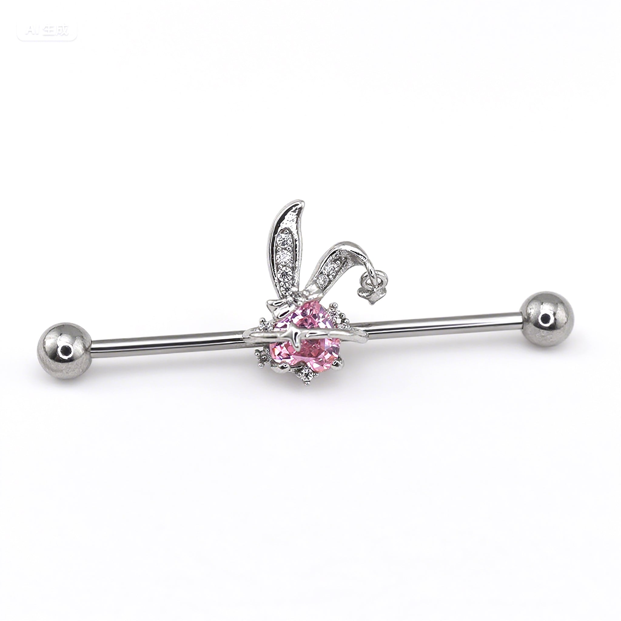 Pink CZ Bunny stainless steel Industrial Barbell ph1