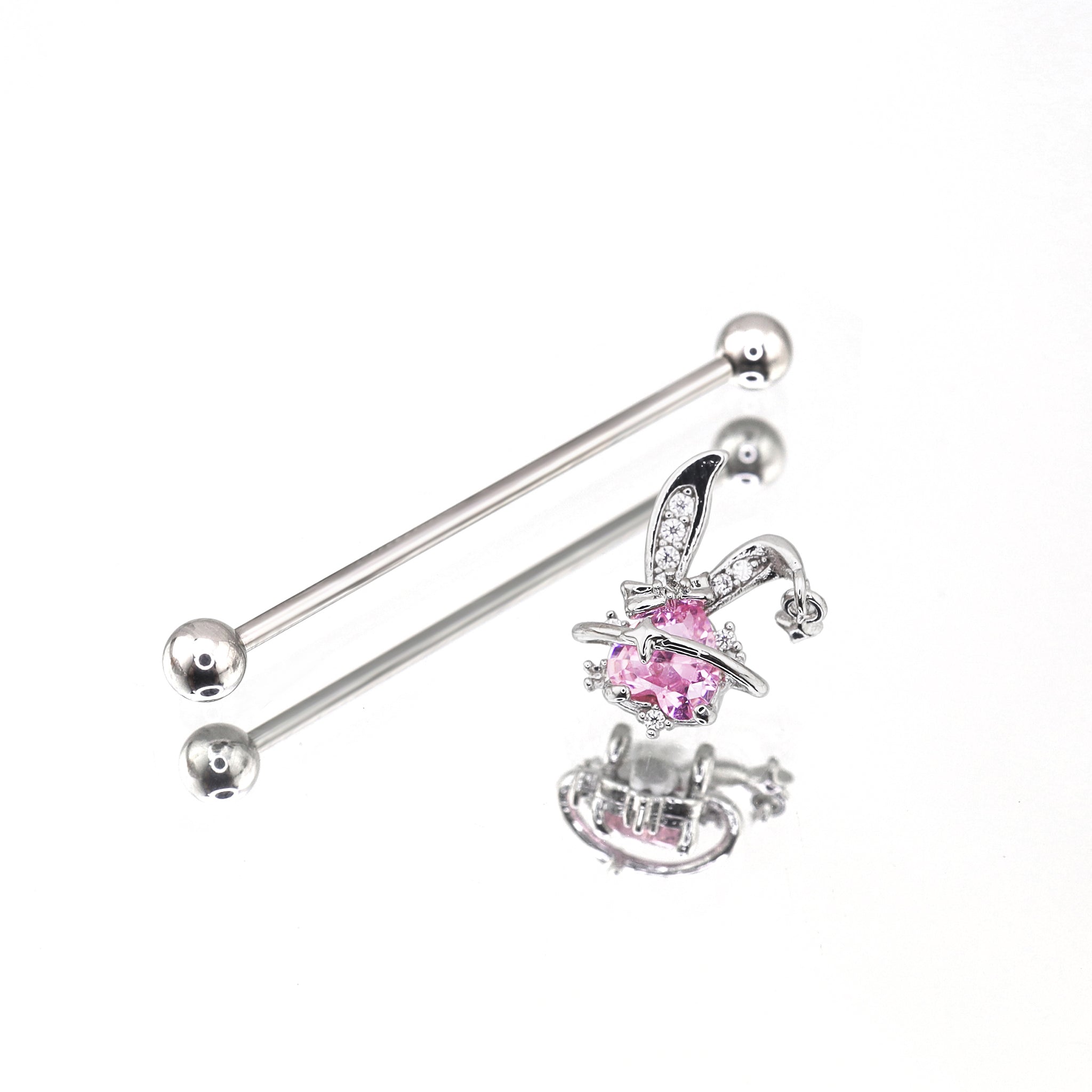 Pink CZ Bunny stainless steel Industrial Barbell ph1