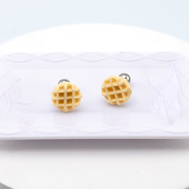 Cute Waffle stainless steel Ear Studs ph1