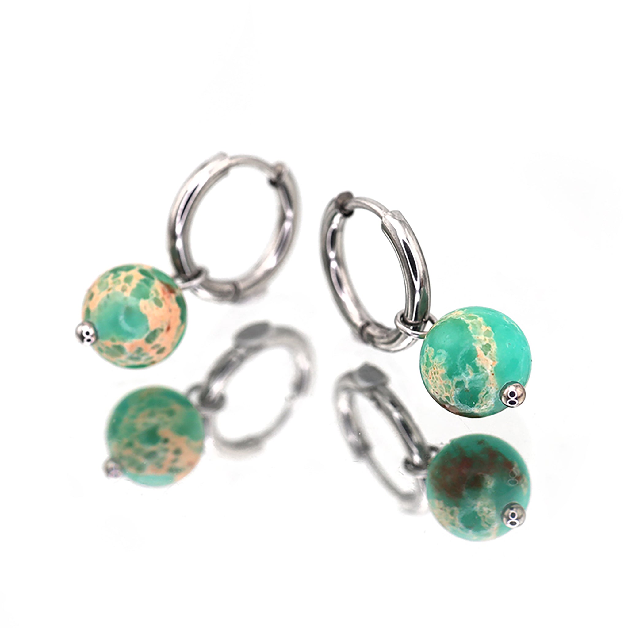PAIR OF Jade-Inspired Blue Pendant stainless steel Earrings ph1