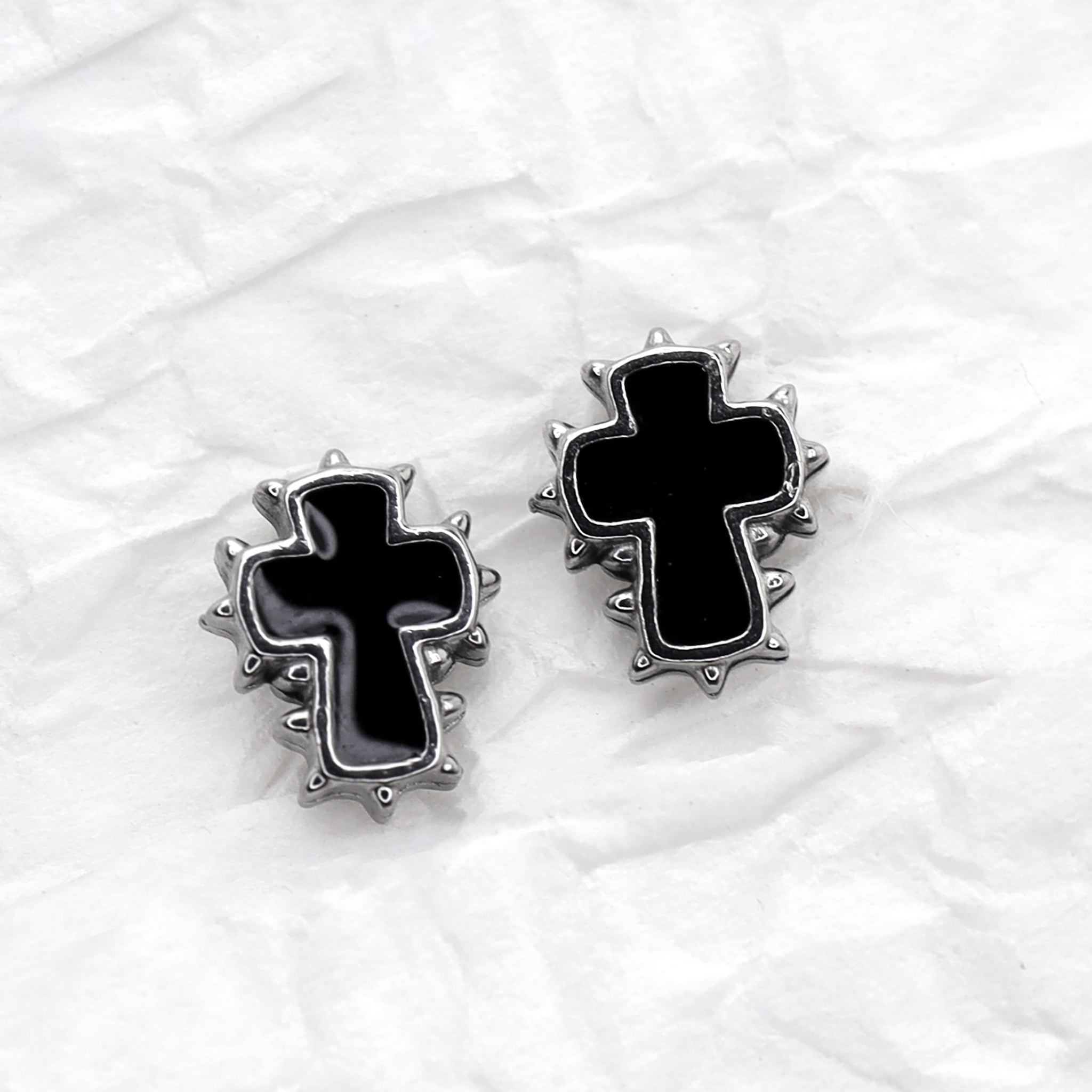 Spiked Oil Slick Cross stainless steel Ear Studs ph1