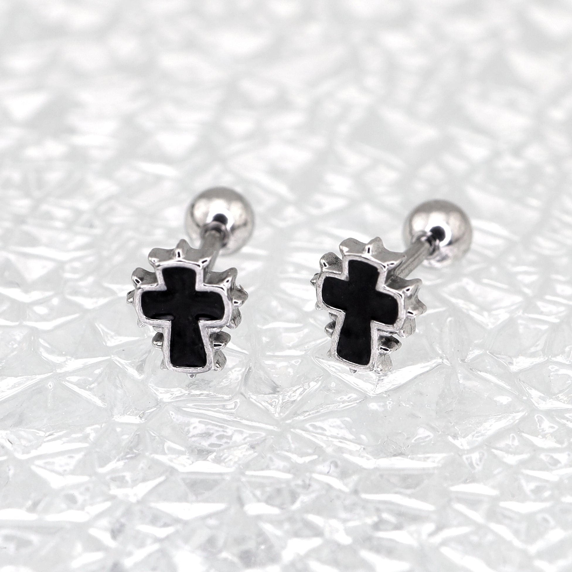 Spiked Oil Slick Cross stainless steel Ear Studs ph1