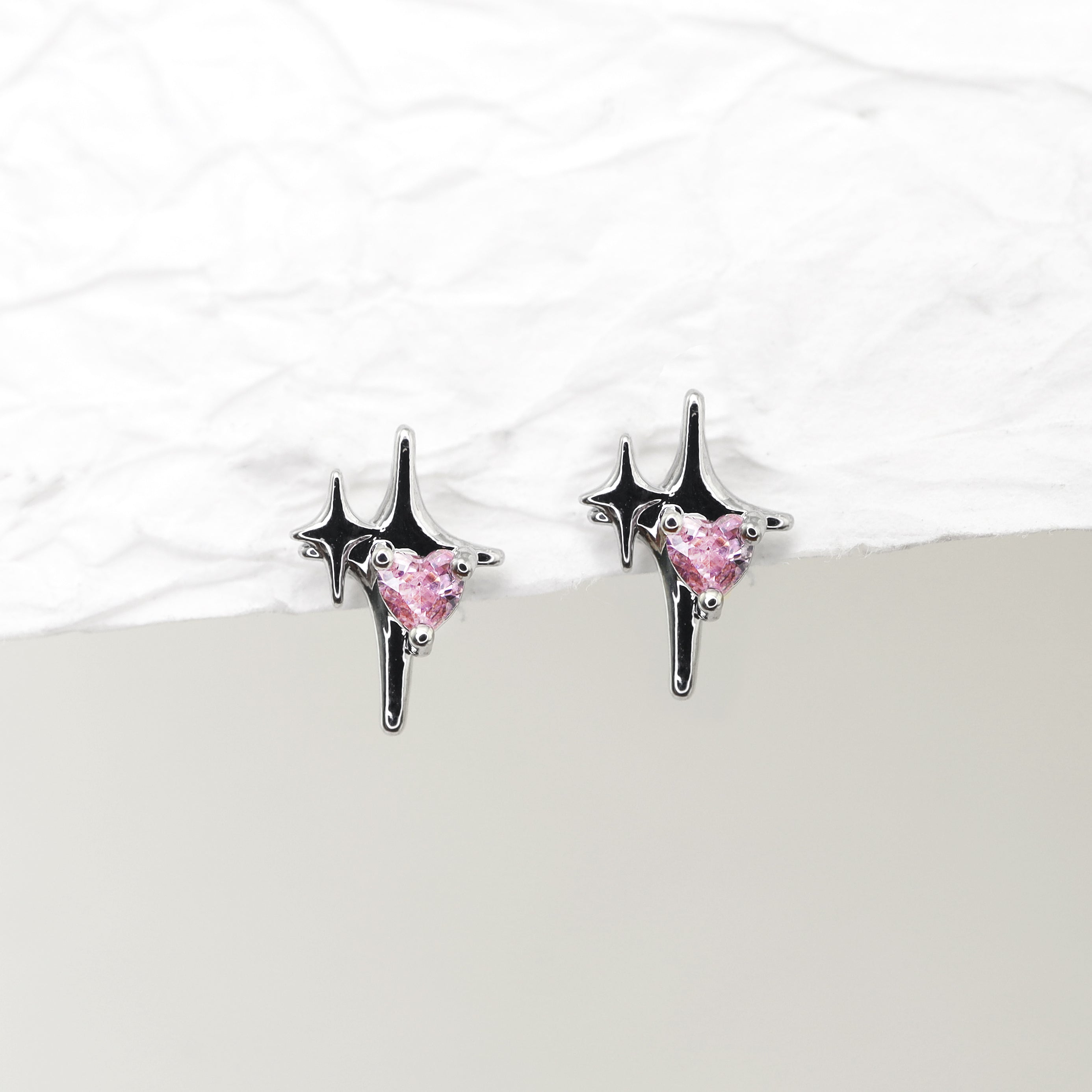 Pink CZ Double Star Thin Gauge Ear Studs ph1